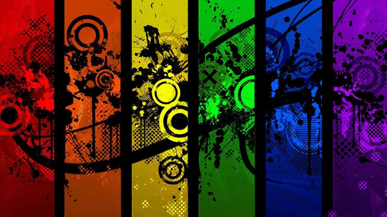Graffiti Desktop, rainbow vertical stripes, bold black splatters, HD Desktop Wallpaper