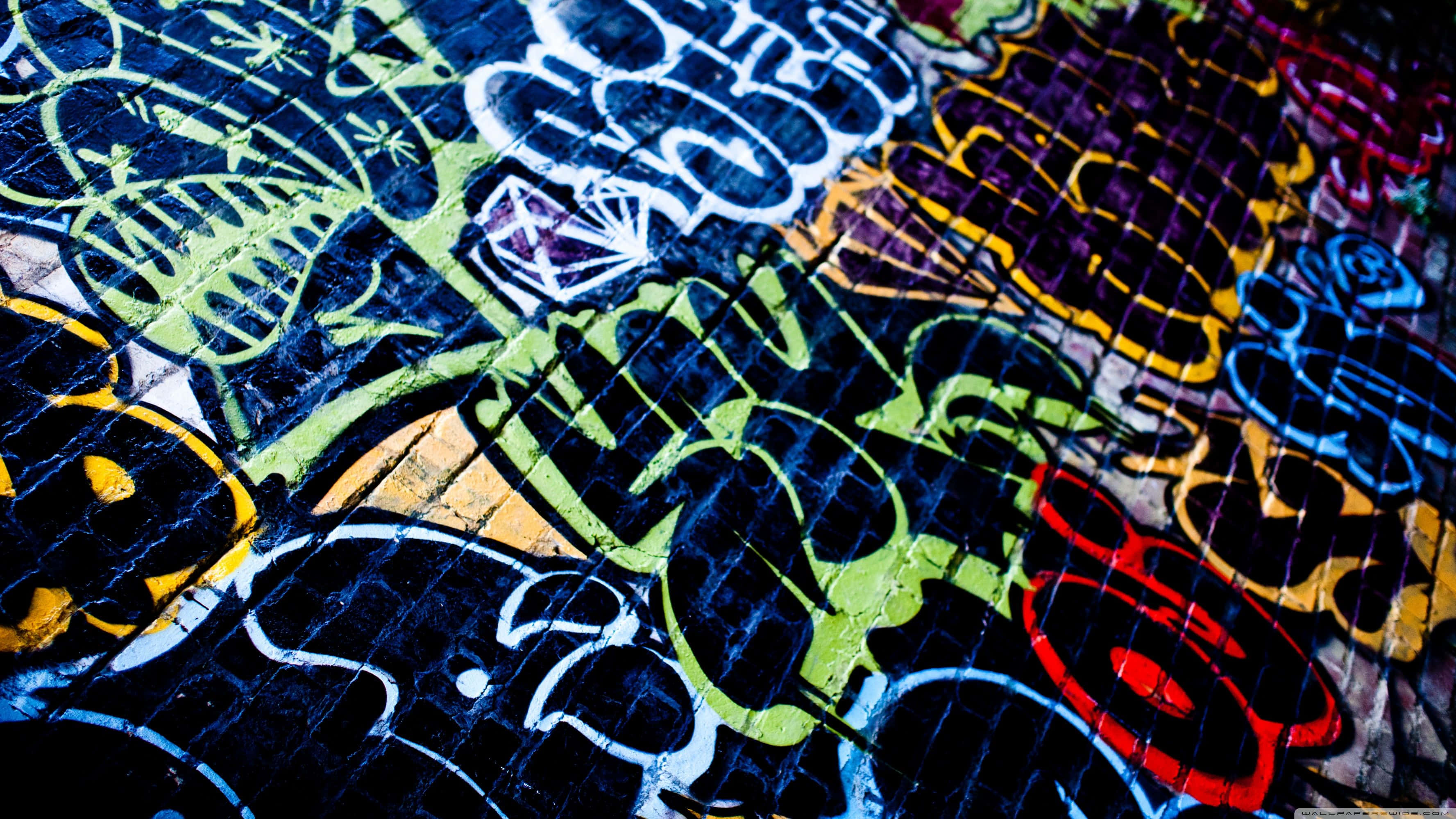Graffiti Desktop, neon greens, purples, 2K Desktop Wallpaper