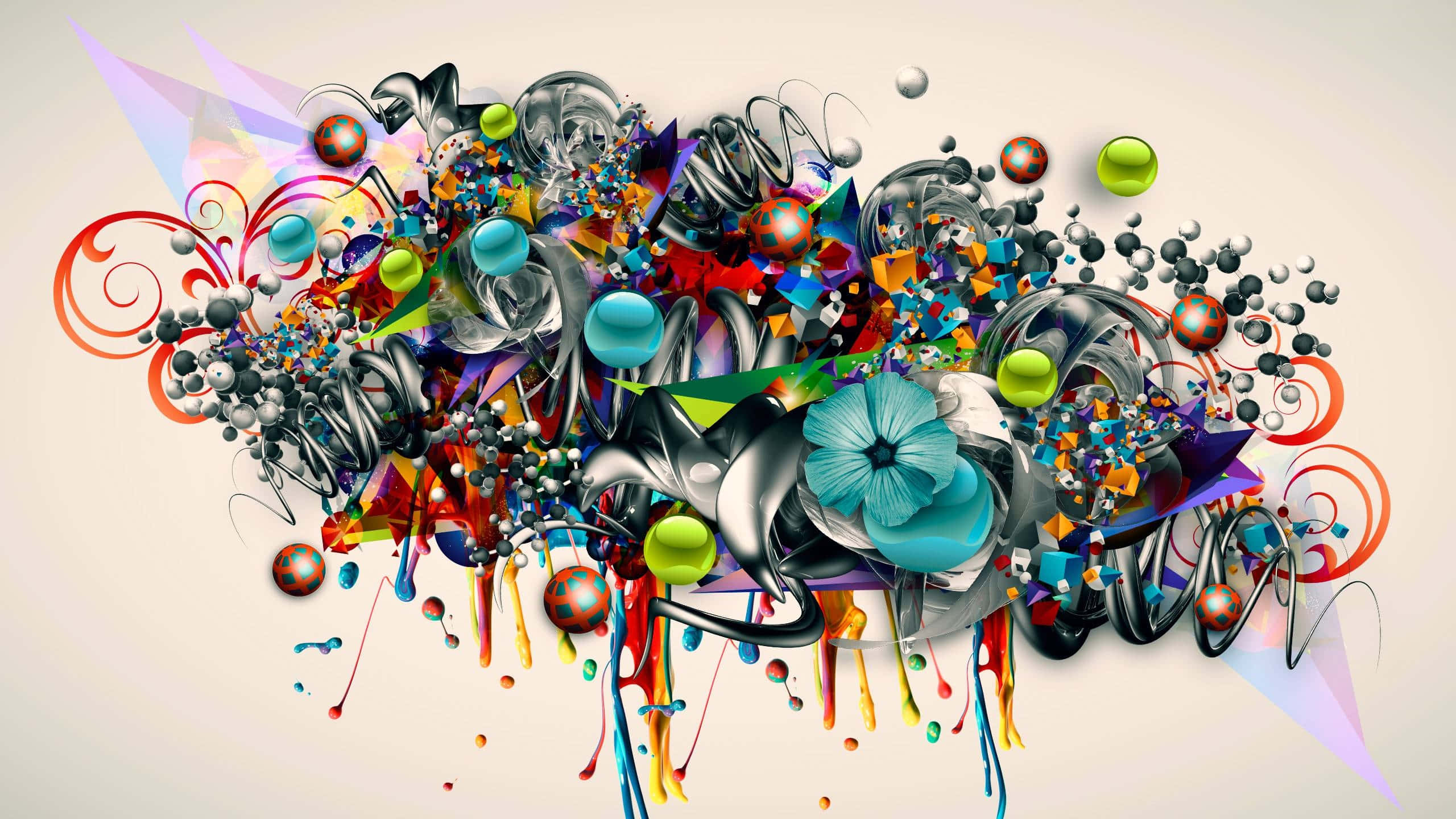 Graffiti Desktop, 2560 x 1440, metallic ribbons, 2K Desktop Wallpaper