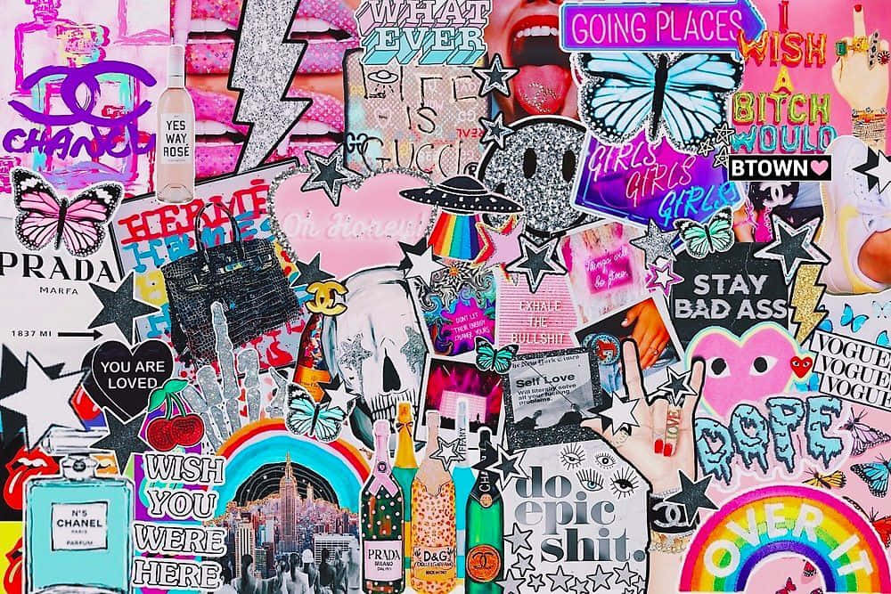 Preppy Graffti Desktop, luxury brand logos, pop culture icons, SD Desktop Wallpaper