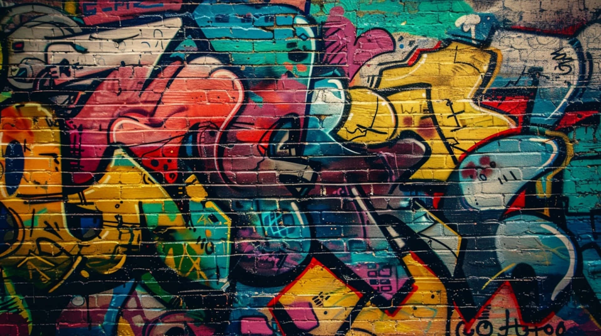 urban graffiti artwork, vibrant graffiti art, weathered brick wall, Full HD Desktop Wallpaper