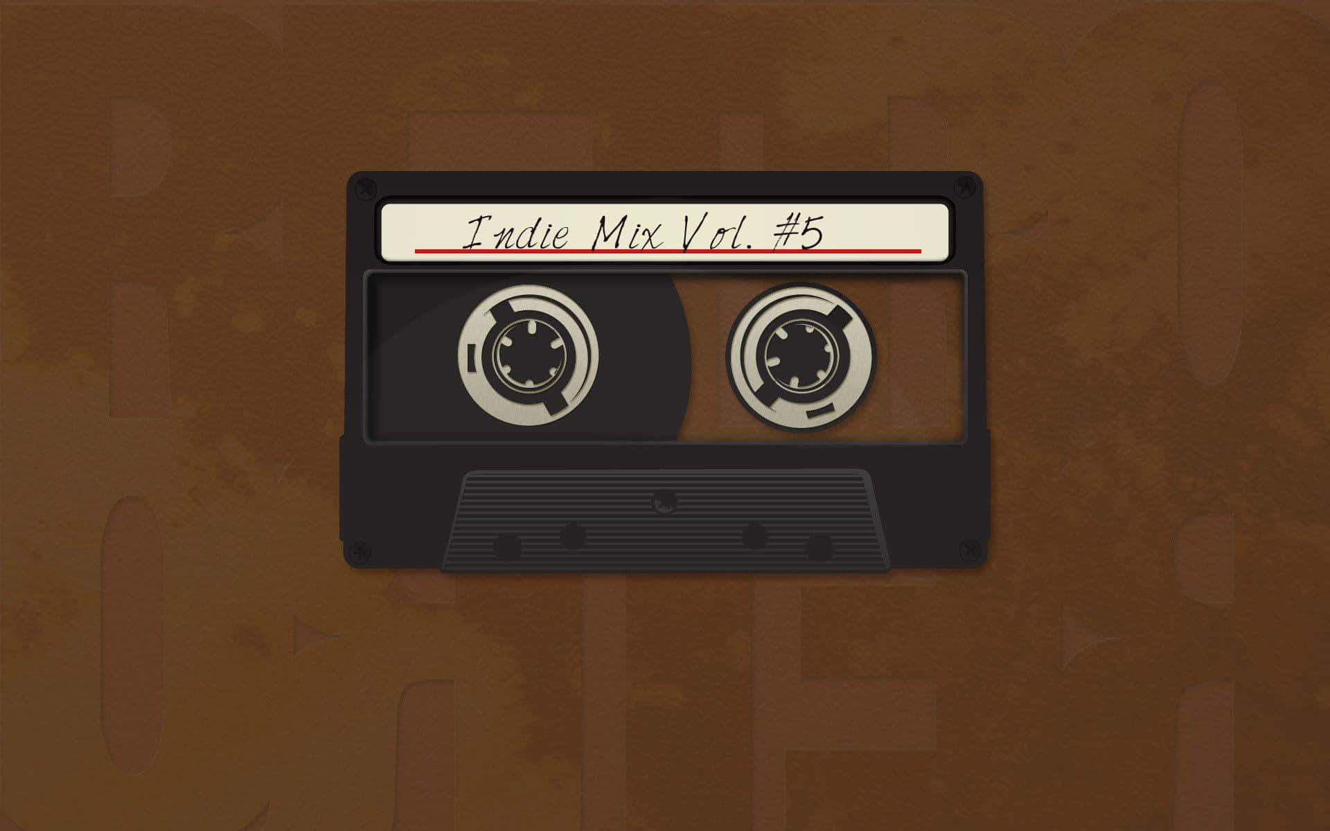 Indie Mix Vol. #5, vintage black cassette tape, textured brown background, Full HD Desktop Wallpaper