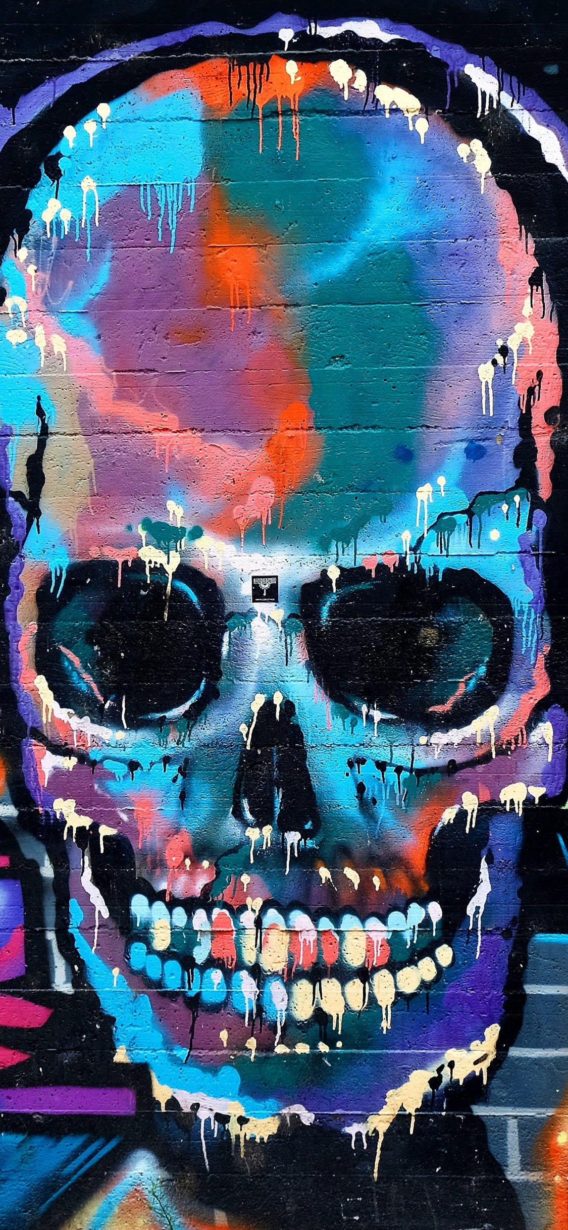 colorful skull graffiti, electric blues, purples, Full HD Phone Wallpaper