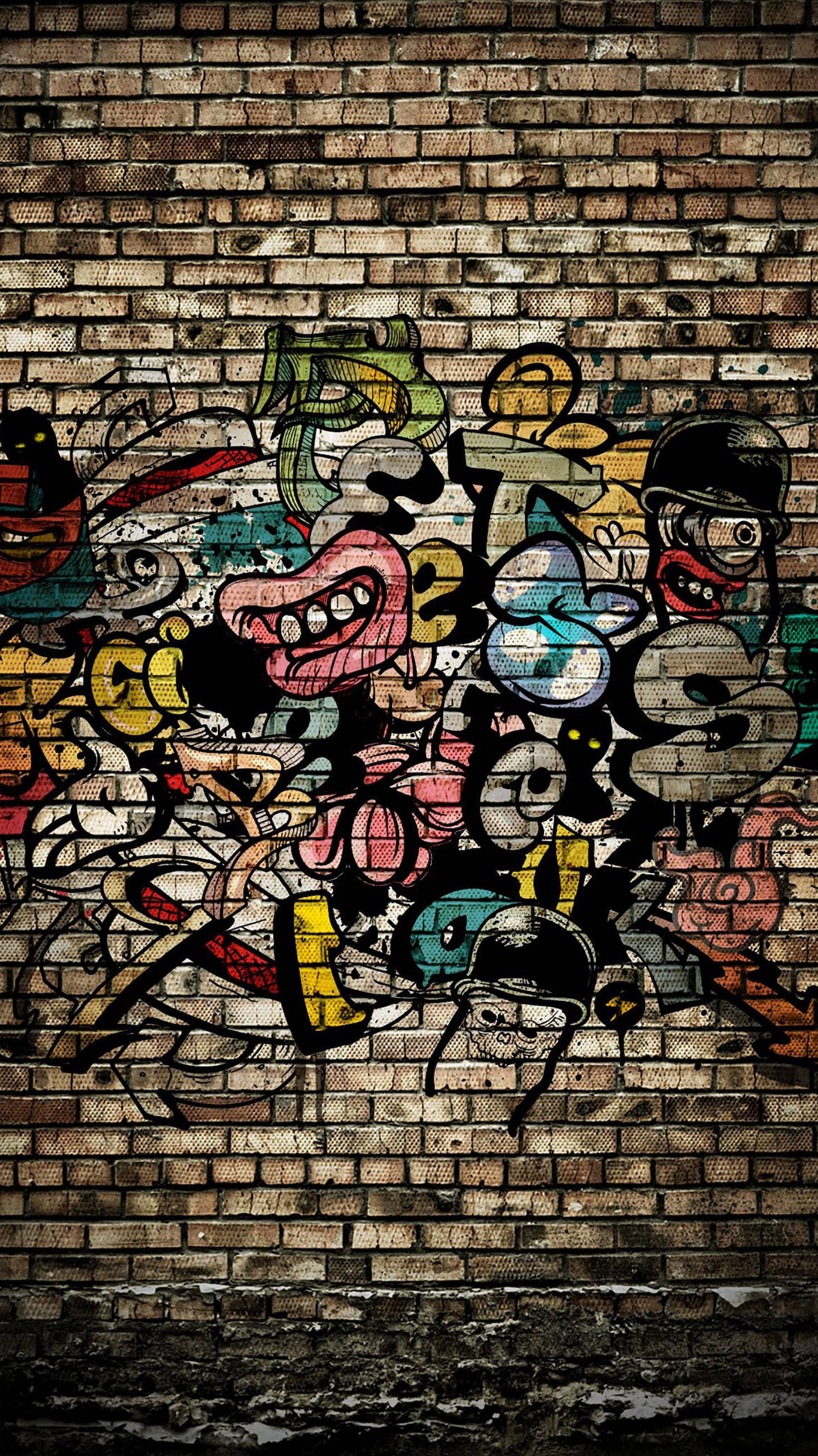 gritty wall graffiti, vibrant graffiti art, cartoonish characters, 2K Phone Wallpaper