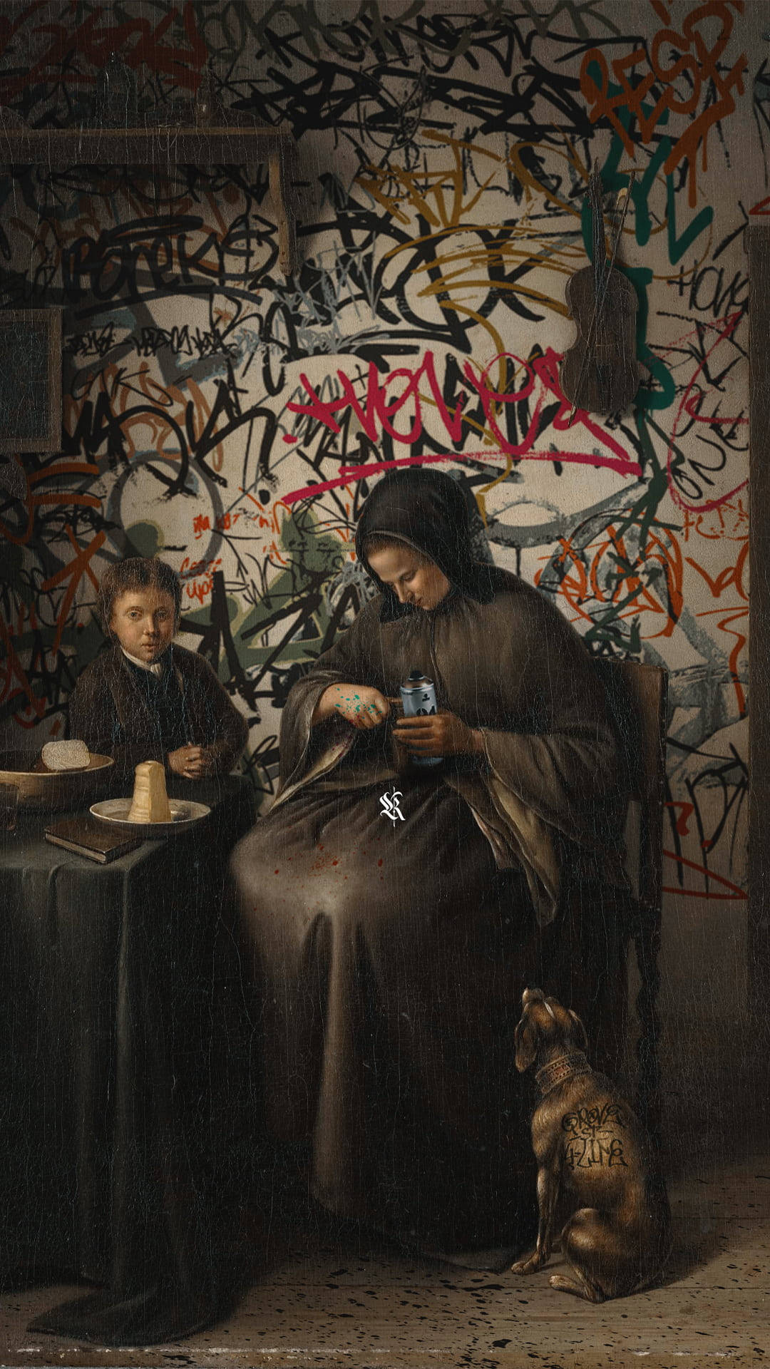 Renaissance Painting, wall graffiti, candlelight, Full HD Phone Wallpaper