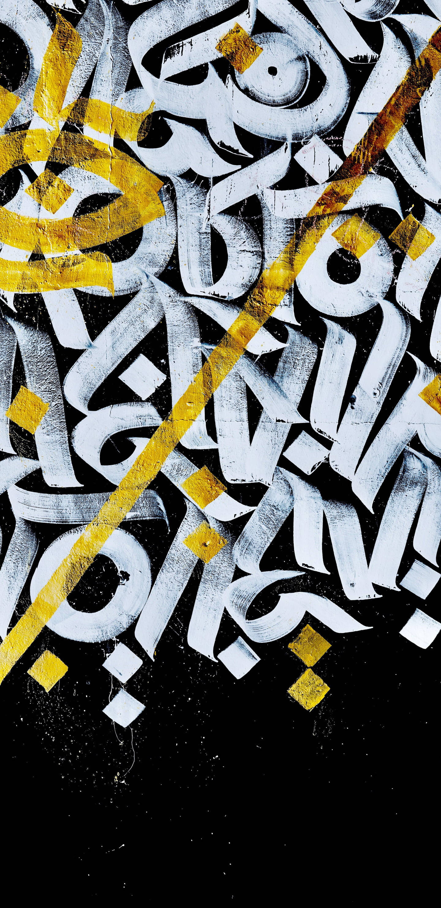 white and yellow wall graffiti, iPhone, bold white and gold strokes, 2K Phone Wallpaper