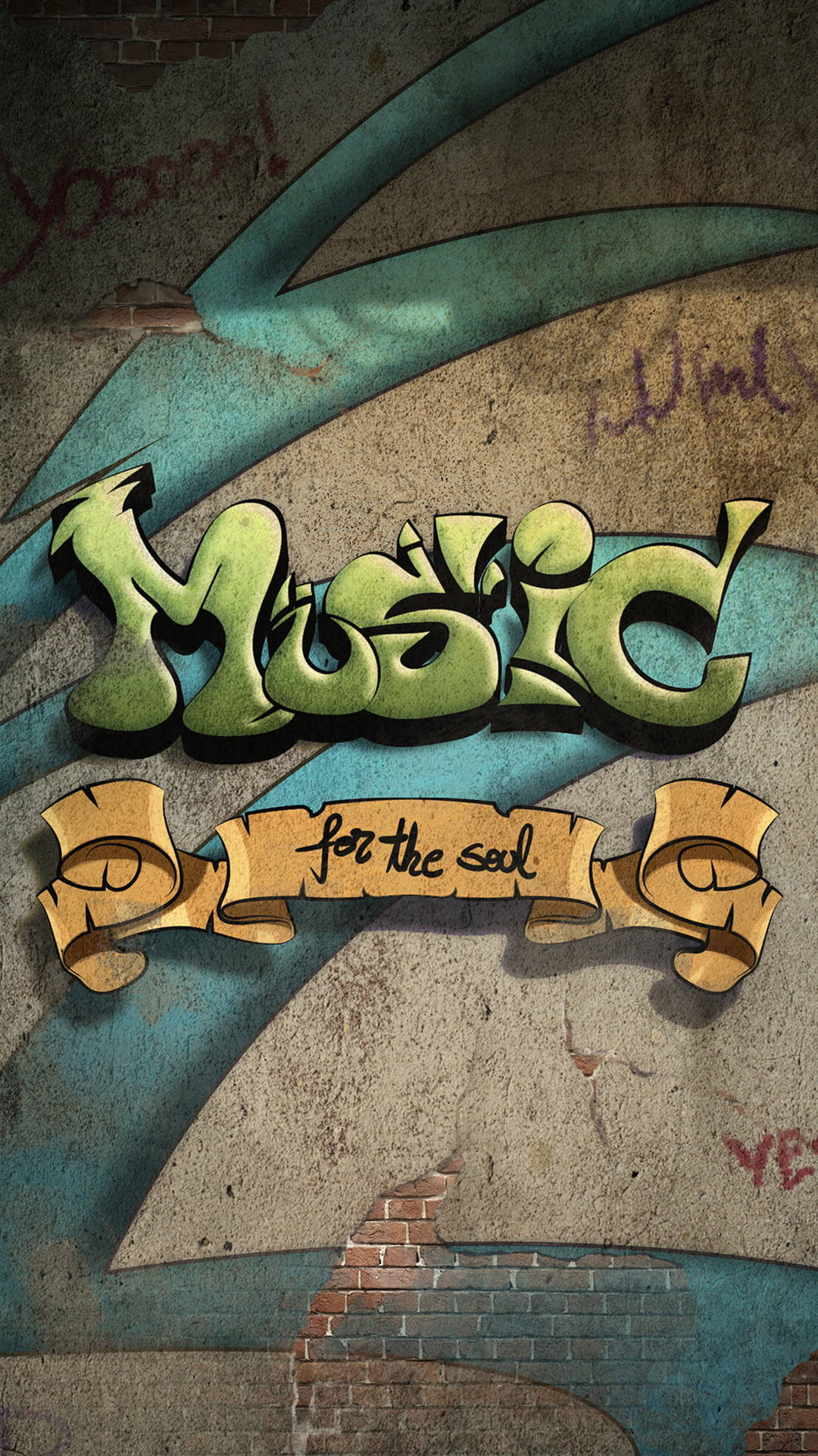 Music, for the soul, green graffiti, Full HD Phone Wallpaper