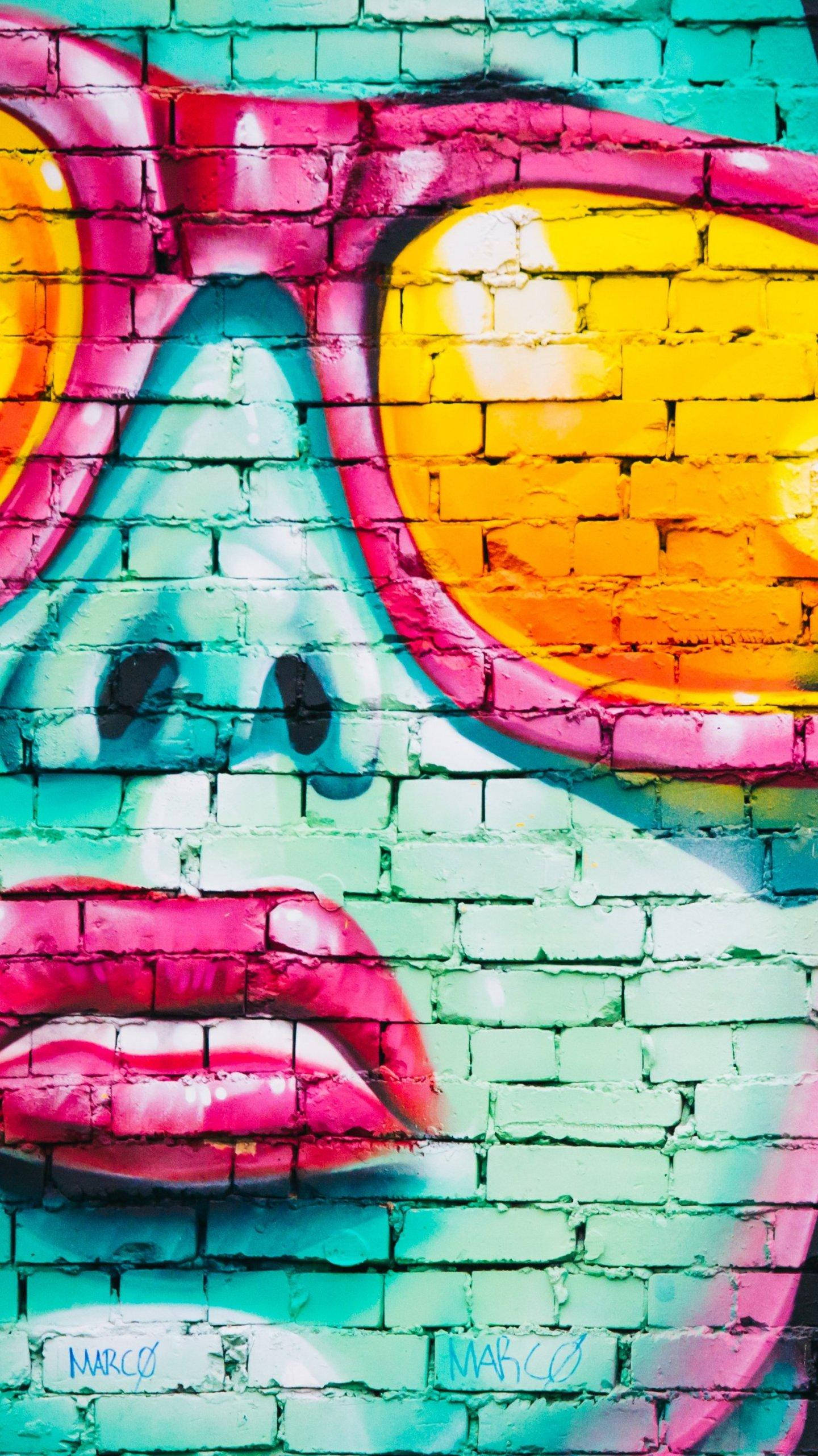 neon aesthetic, graffiti, face, 2K Phone Wallpaper