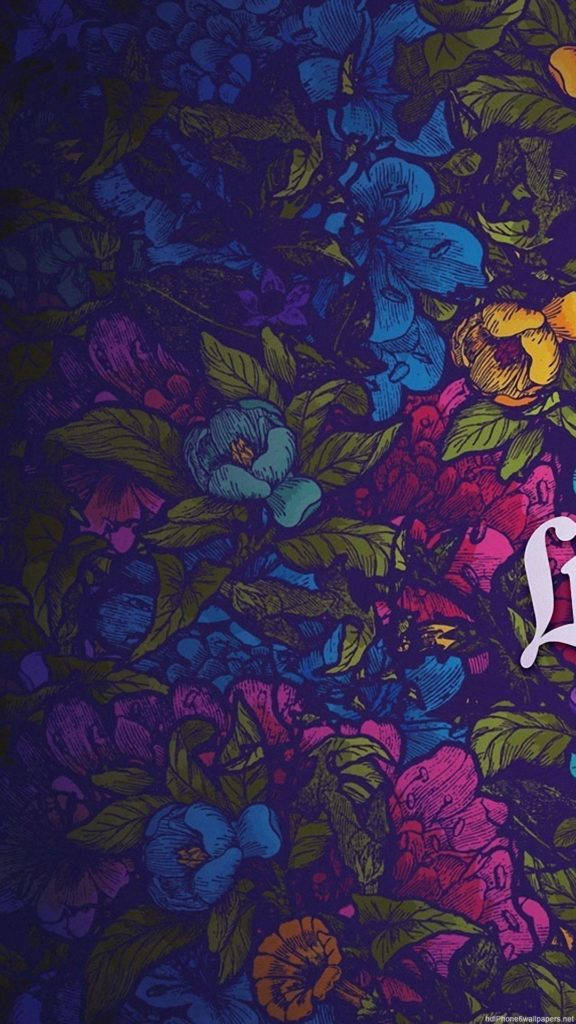 flower graffiti, floral pattern, electric blue, SD Phone Wallpaper