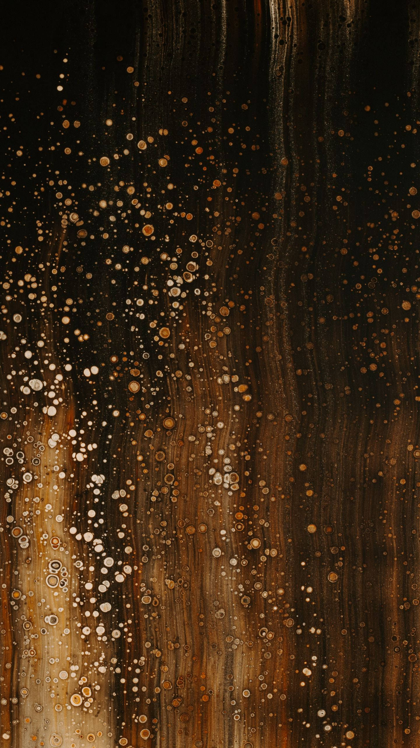 Paint Stain Art, brown, golden circular dots, 2K Phone Wallpaper