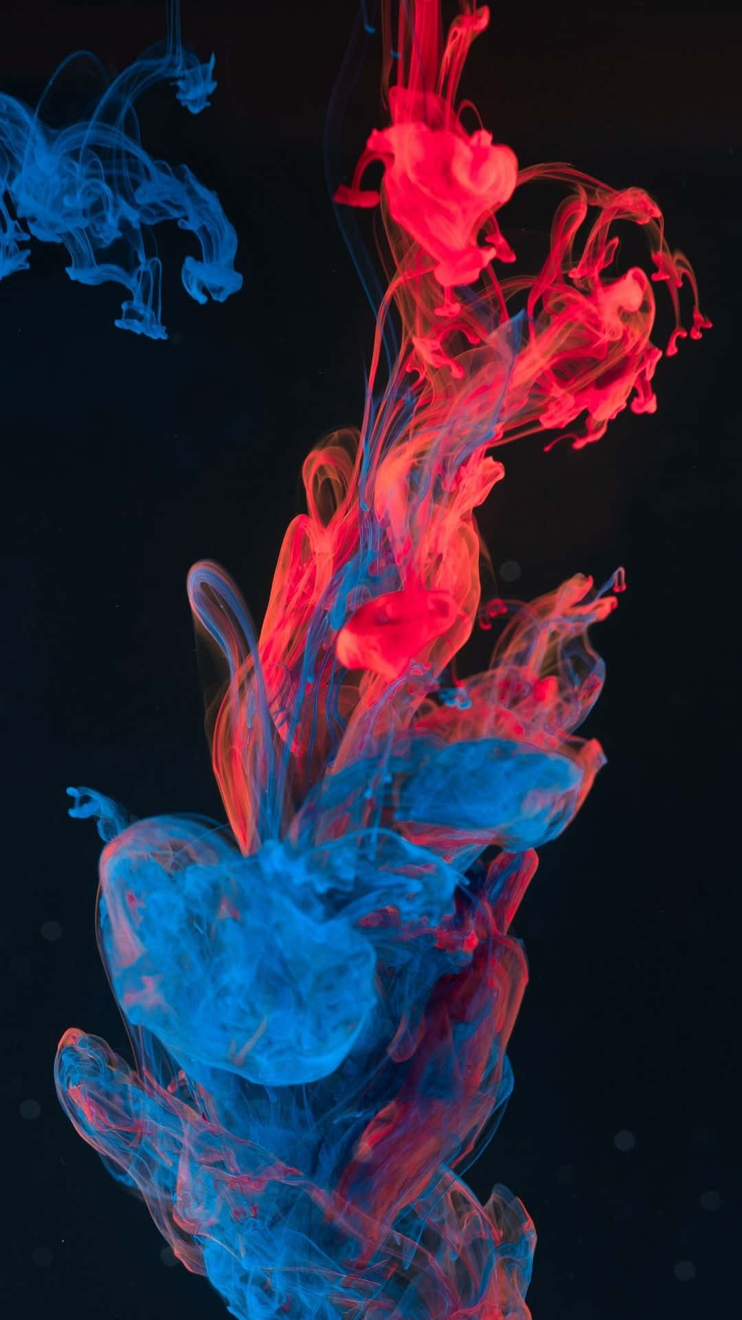 red and blue, ink swirls, deep black background, Full HD Phone Wallpaper
