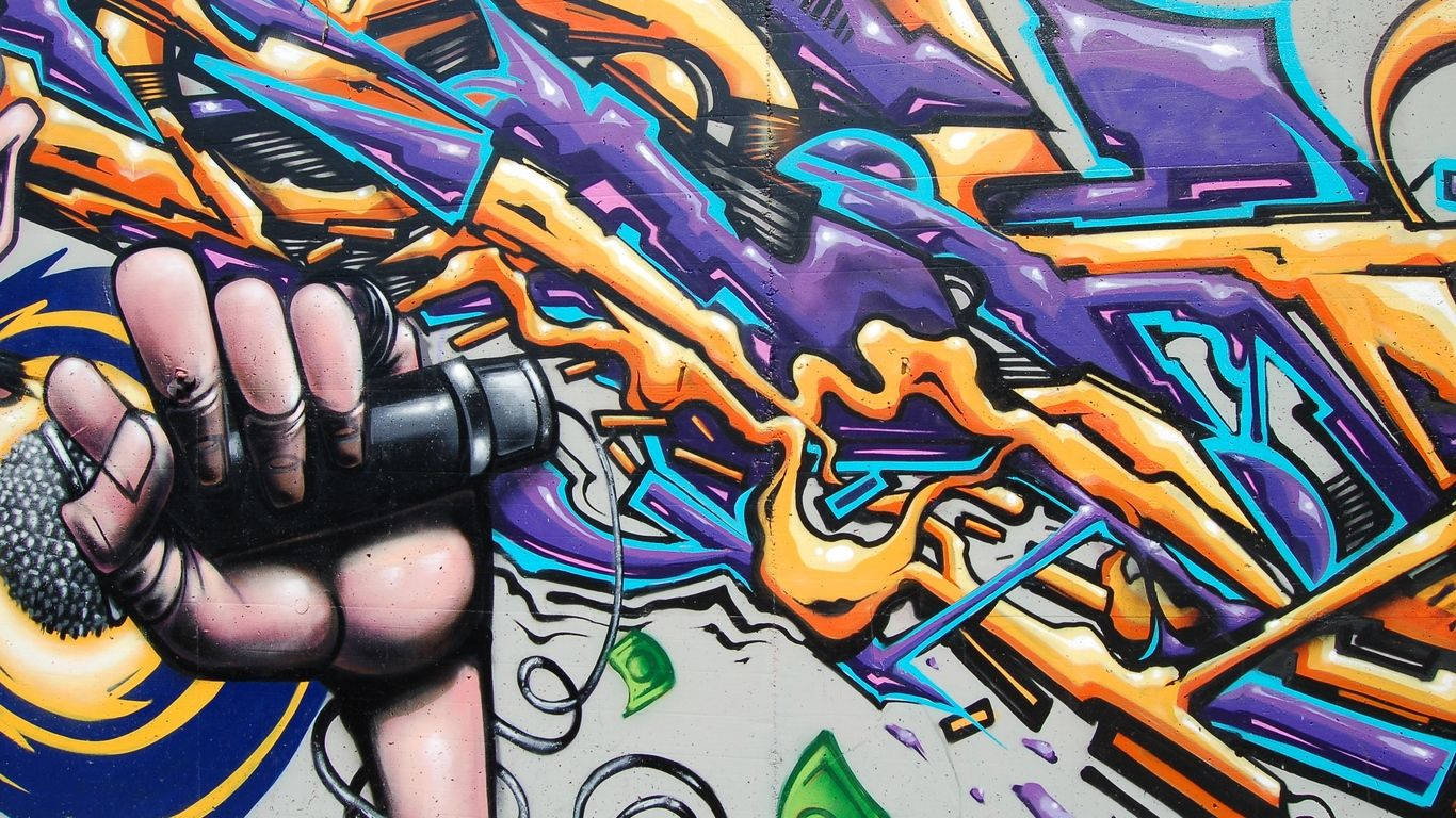 microphone, graffiti backdrop, purple, HD Desktop Wallpaper
