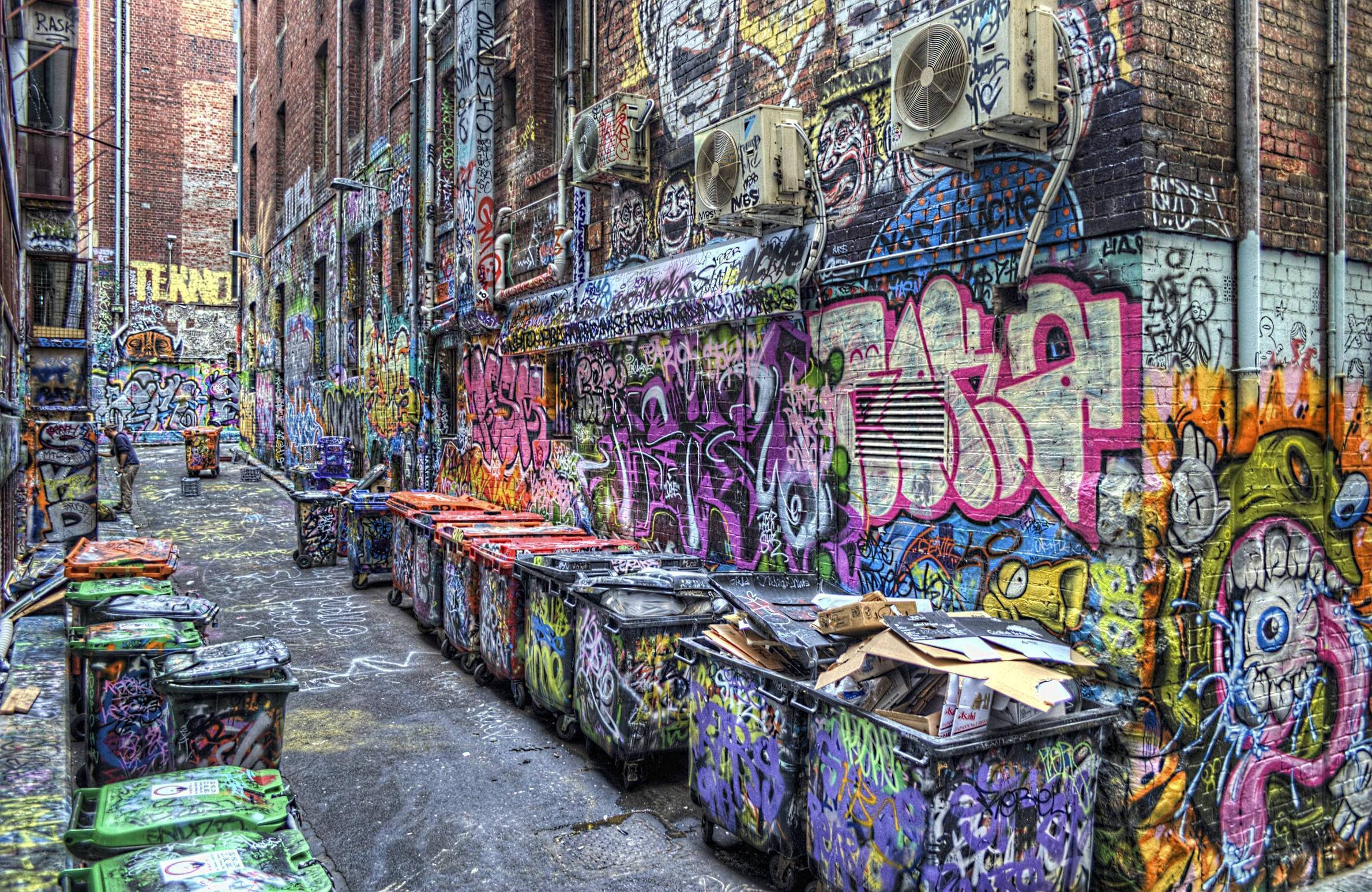 alley, graffiti, brick walls, Full HD Desktop Wallpaper