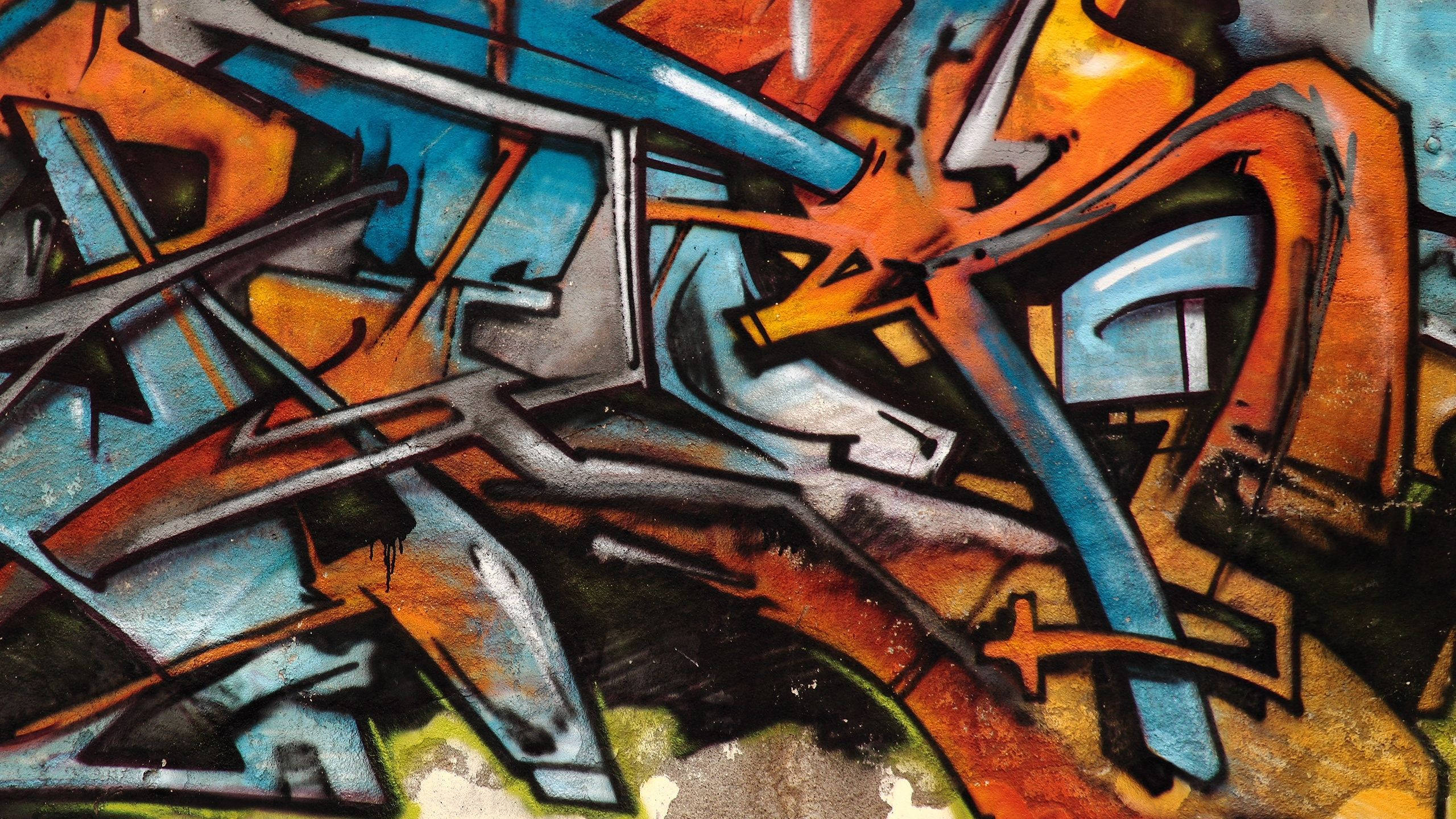 orange blue graffiti laptop, vibrant abstract graffiti art, bold orange blue and gray shapes, 2K Desktop Wallpaper