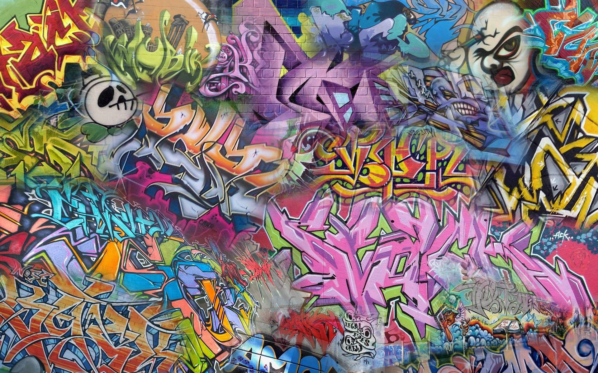 graffiti art, brick wall, bold colors, Full HD Desktop Wallpaper
