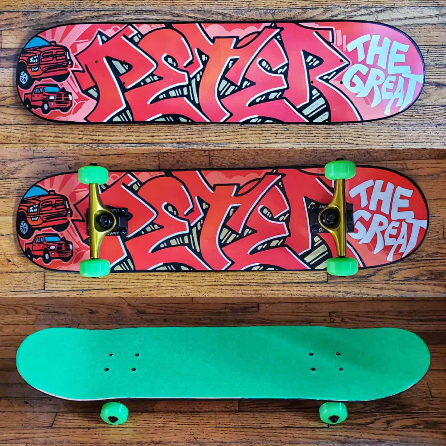 graffiti art skateboard deck, bold red lettering, truck graphics, HD Desktop Wallpaper