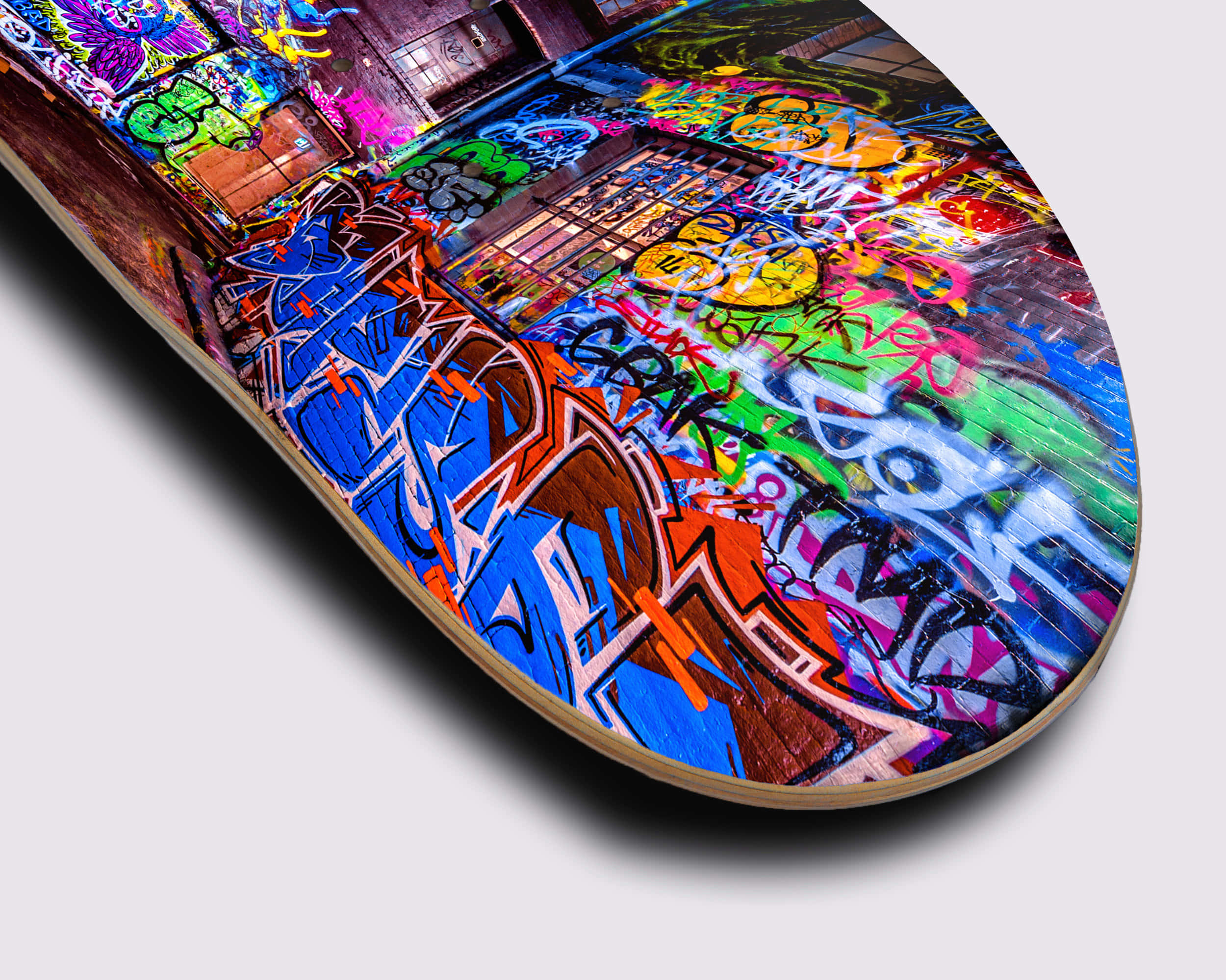 colorful graffiti skateboard deck, vibrant graffiti art, bold colors, Full HD Desktop Wallpaper