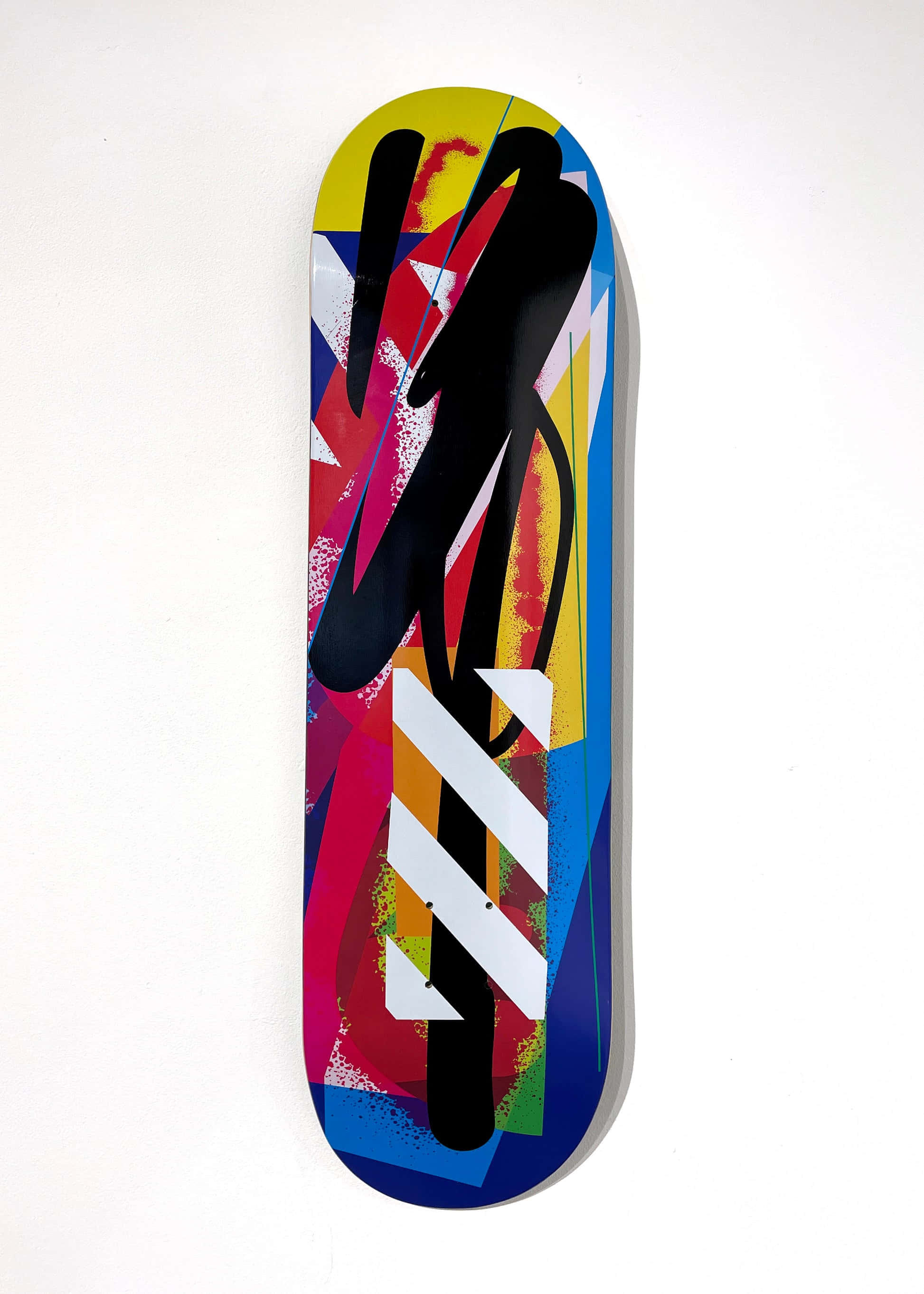 colorful graffiti art skateboard deck, black silhouettes, vibrant splashes of color, 2K Phone Wallpaper