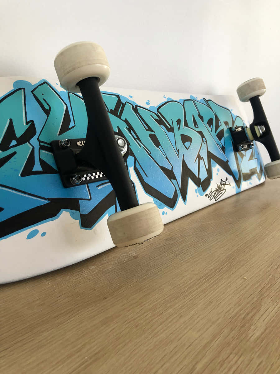 graffiti art, blue graffiti art, wooden floor, SD Phone Wallpaper