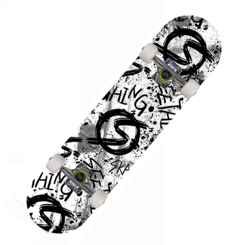 graffiti style skateboard deck, white deck, black graffiti-style swirls, SD Desktop Wallpaper