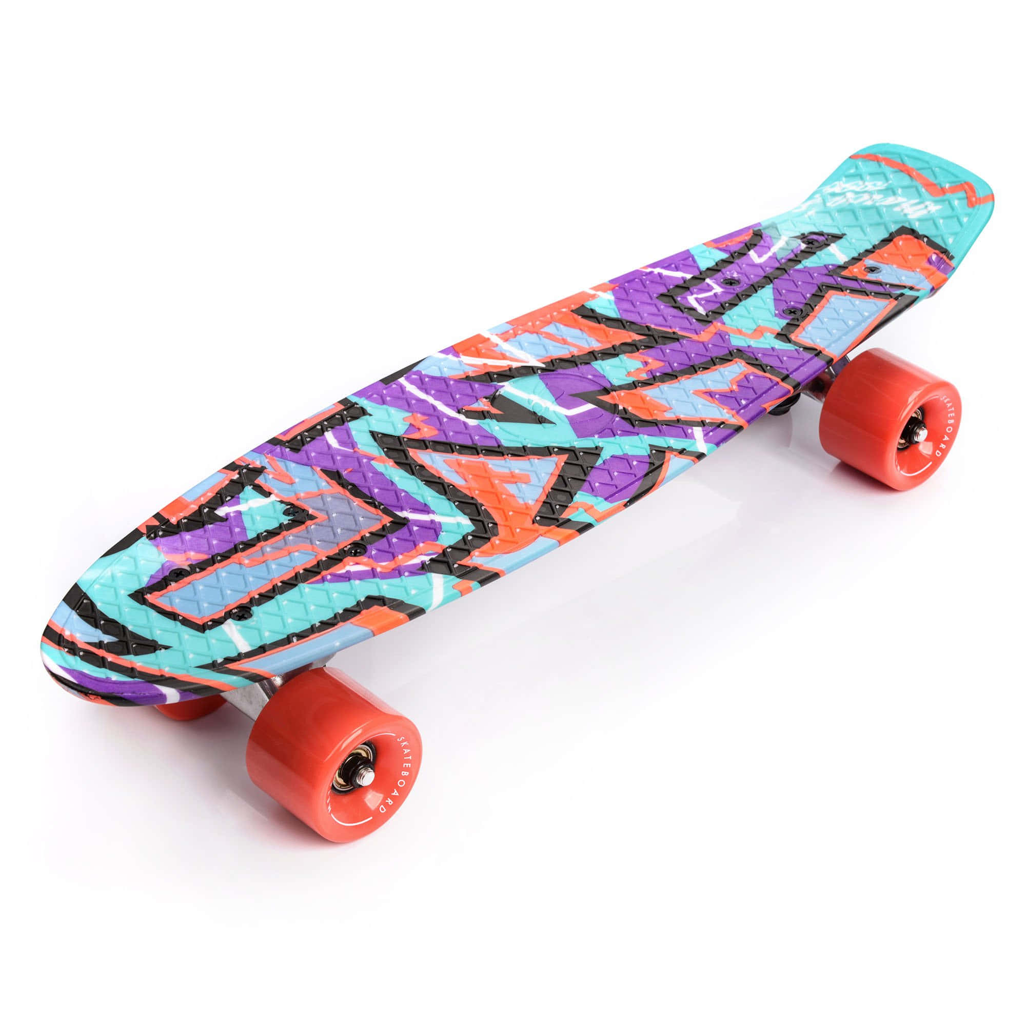 graffiti print skateboard, bold graffiti-style graphics, bright orange wheels, Full HD Desktop Wallpaper