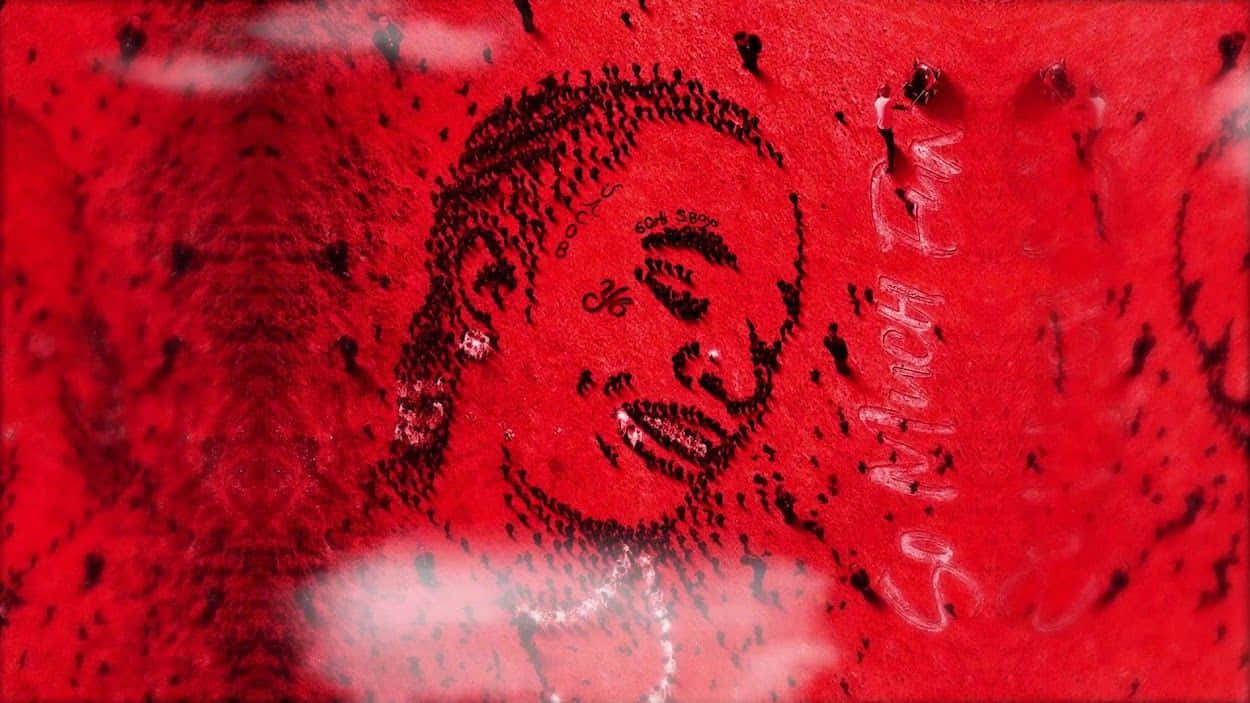red wall, black ink portrait, smiling man with braids and a chain necklace, SD Desktop Wallpaper