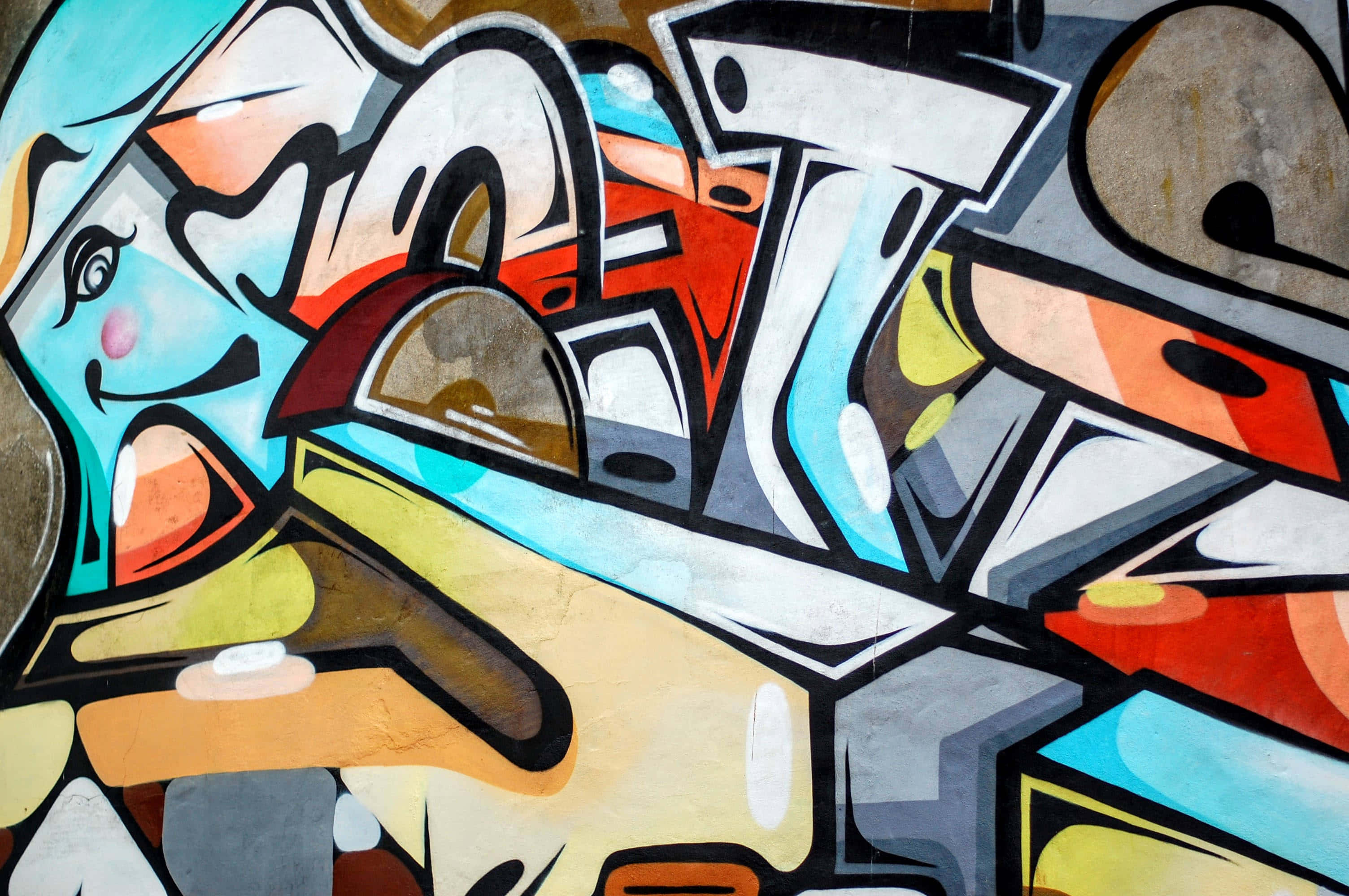 Graffiti Wall Art, bold colors, stylized characters, 2K Desktop Wallpaper