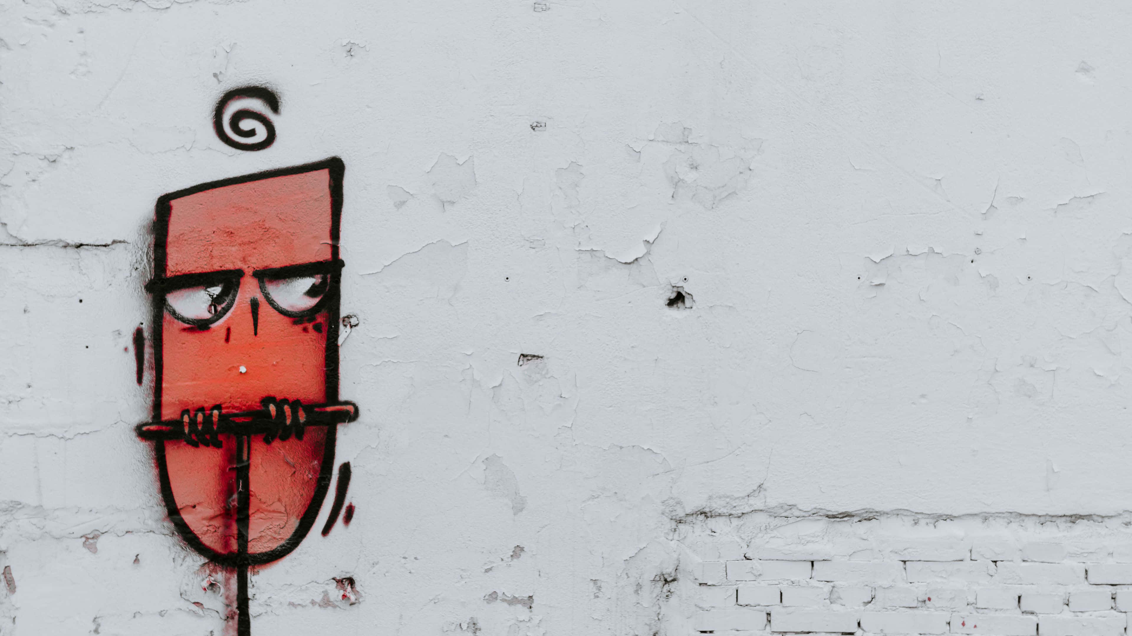 Graffiti Wall Art, square face, locked mouth, 4K Desktop Wallpaper