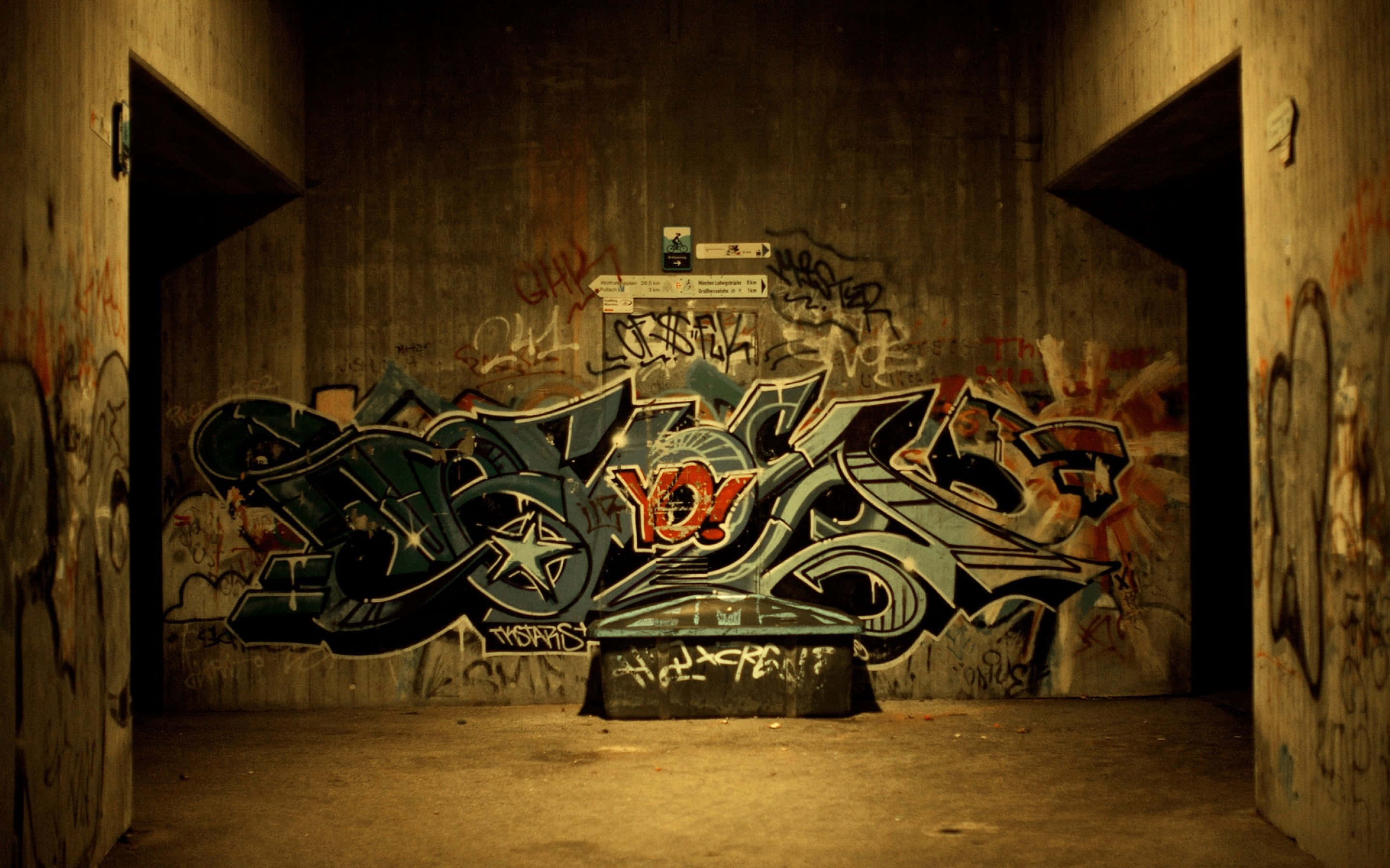 graffiti wall art, urban space, concrete alleyway, 2K Desktop Wallpaper