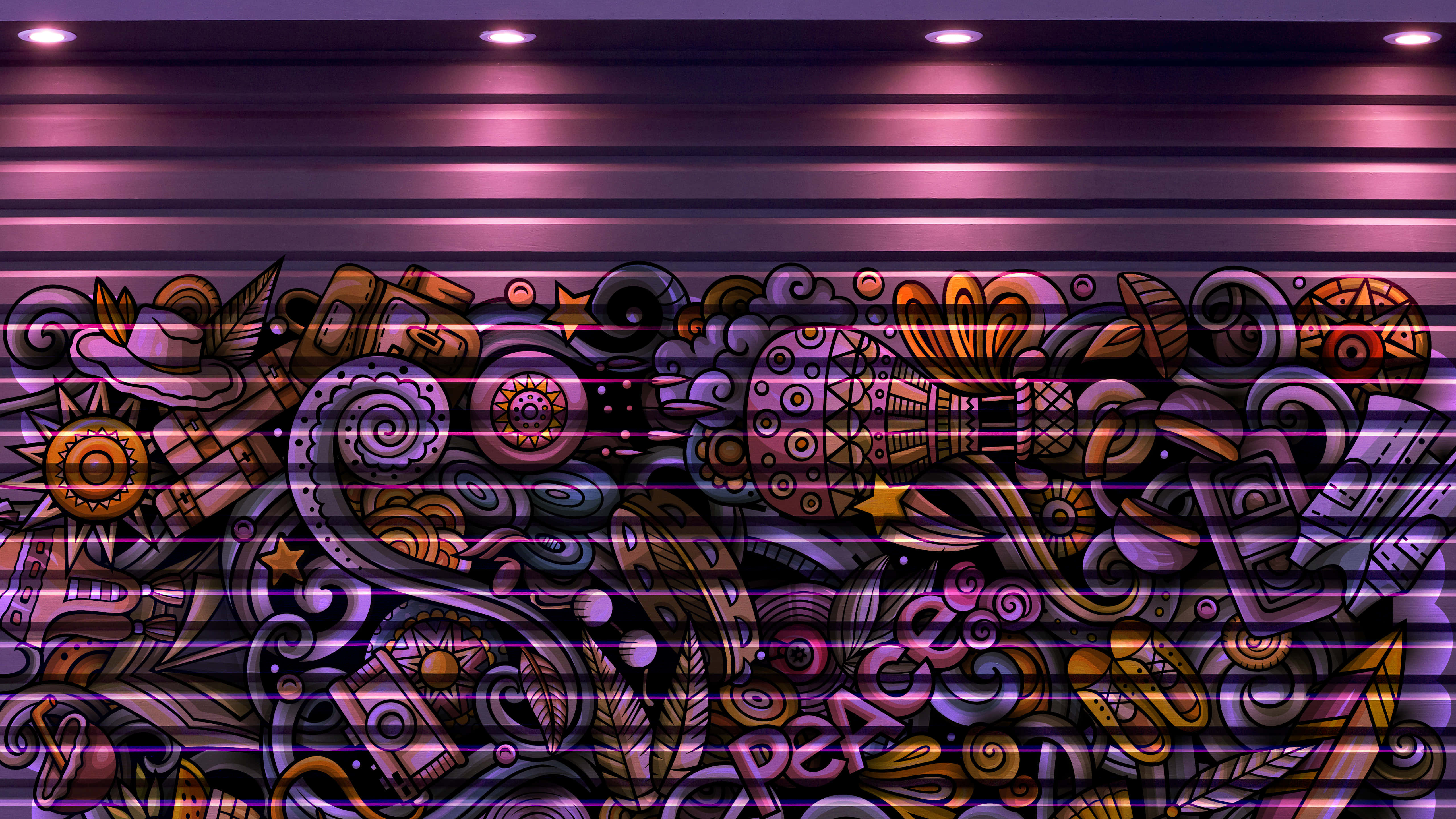 purple, gold, doodle art, 5K Desktop Wallpaper