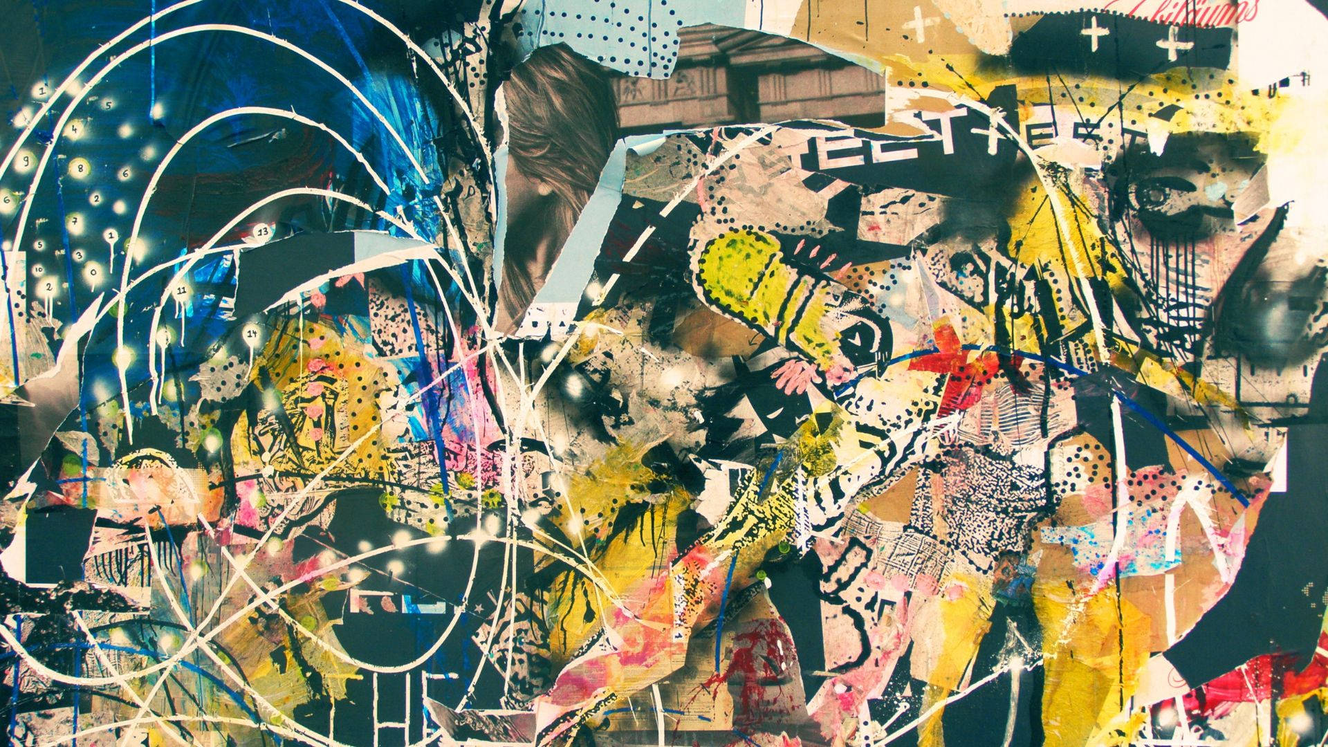 Kidcore, abstract collage, graffiti text, Full HD Desktop Wallpaper