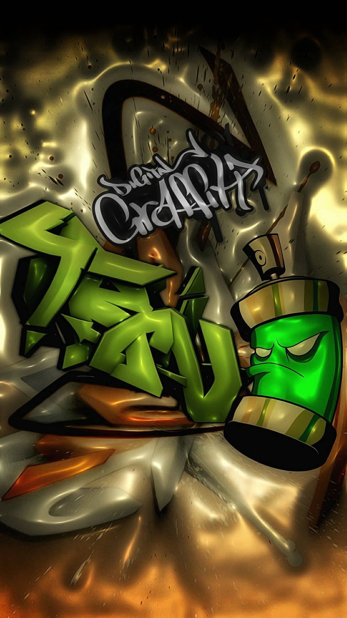 Slimy Green Wall Graffiti iPhone, vibrant green graffiti letters, spray can, Full HD Phone Wallpaper