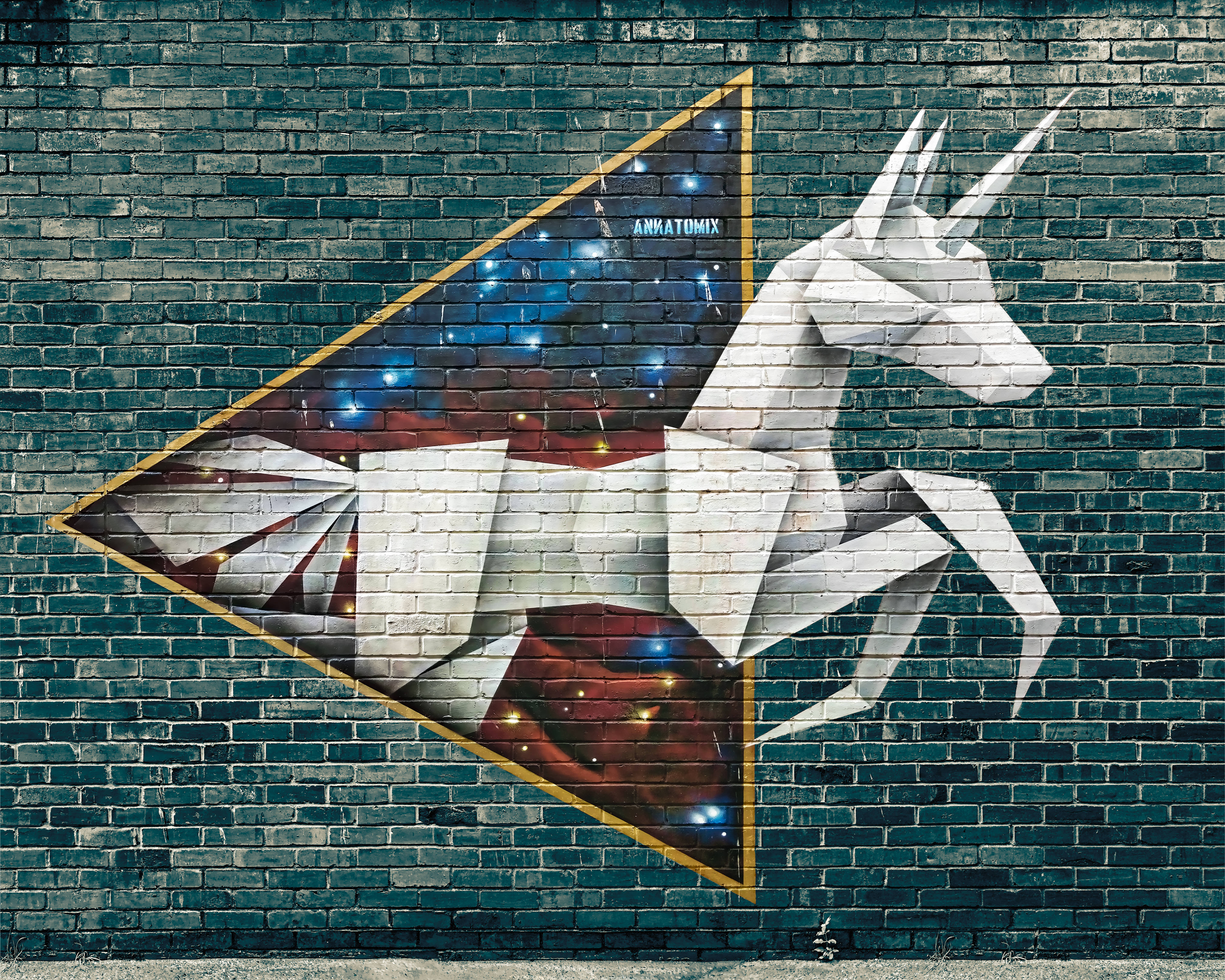 origami unicorn, geometric white unicorn mural, starry cosmic background, 5K Desktop Wallpaper