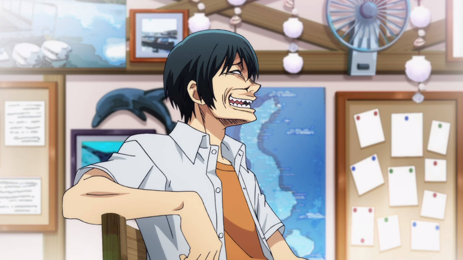 Grand Blue, black hair, cheerful anime man, Full HD Desktop Wallpaper
