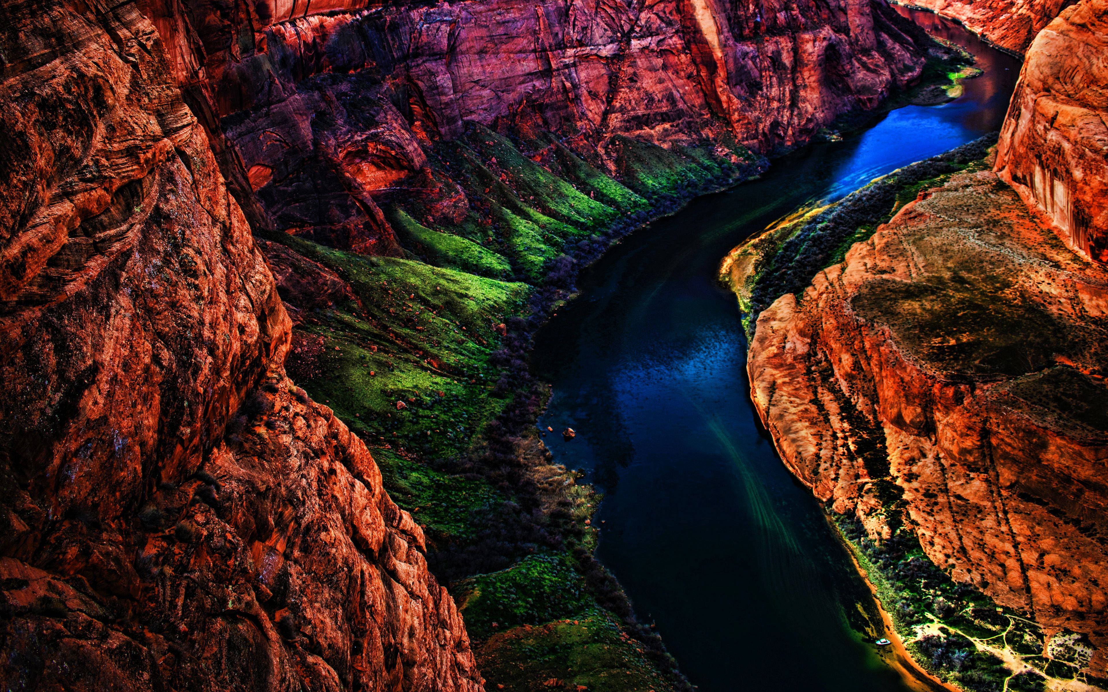 Grand Canyon, golden sunset, winding river, 4K Desktop Wallpaper