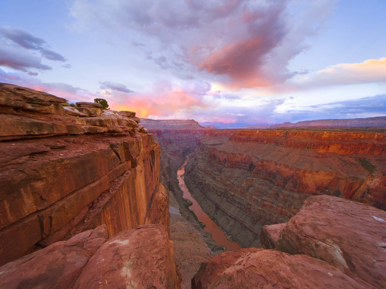 Grand Canyon, sunset, red rock cliffs, HD Desktop Wallpaper