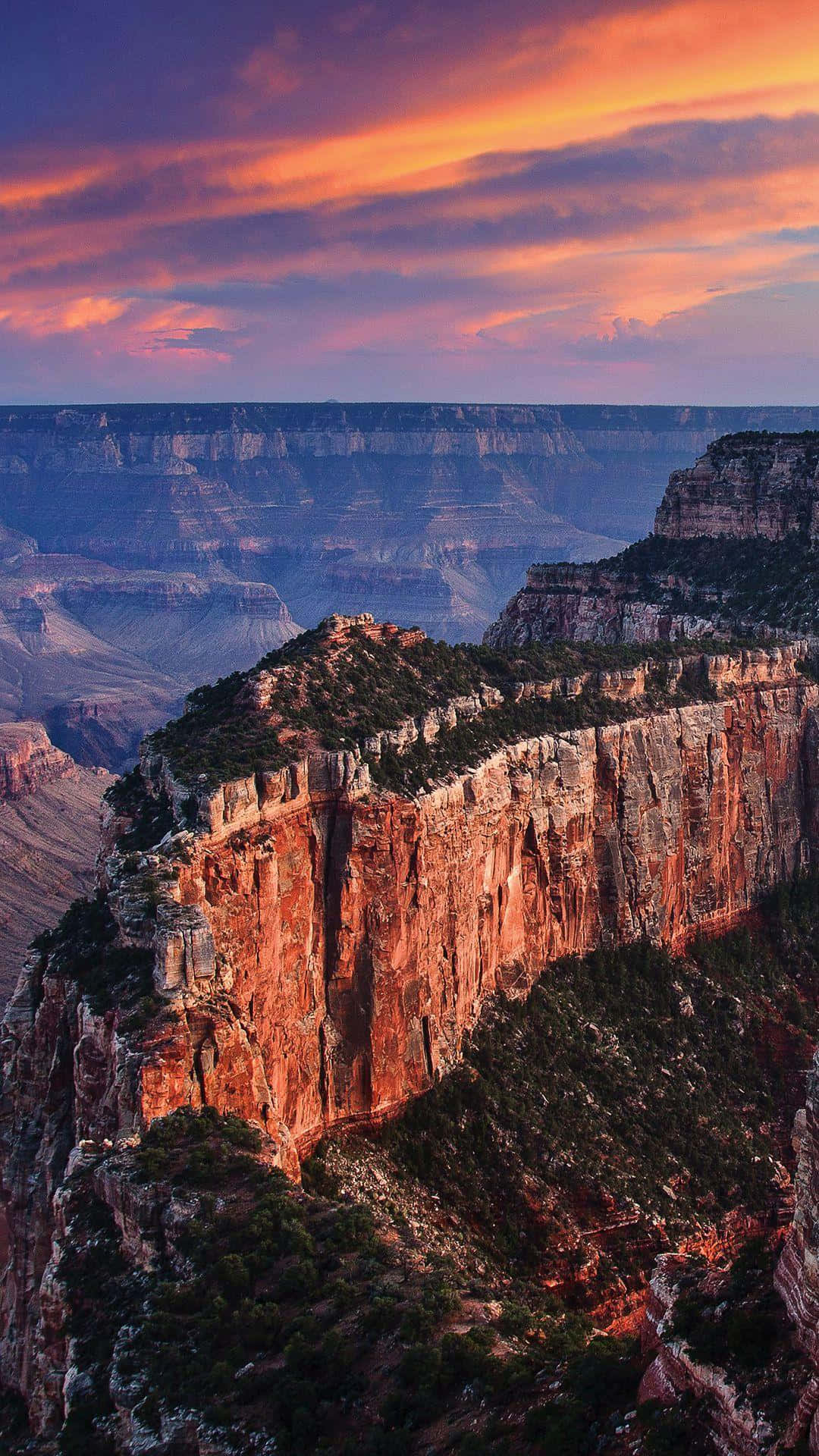 Grand Canyon, sunset, fiery orange clouds, Full HD Phone Wallpaper