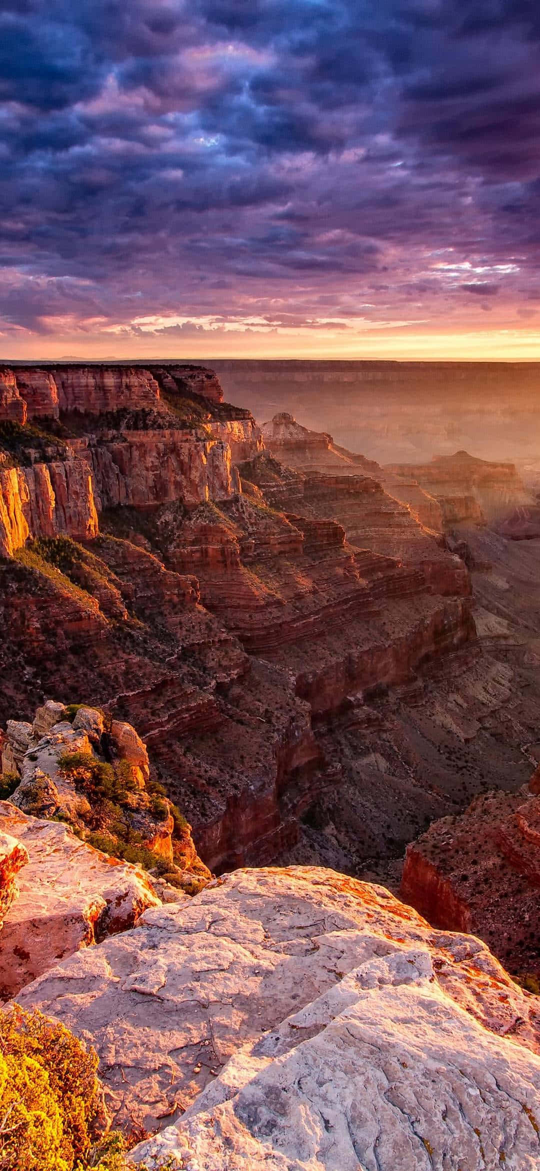 Grand Canyon, sunset, vibrant purple clouds, Full HD Phone Wallpaper