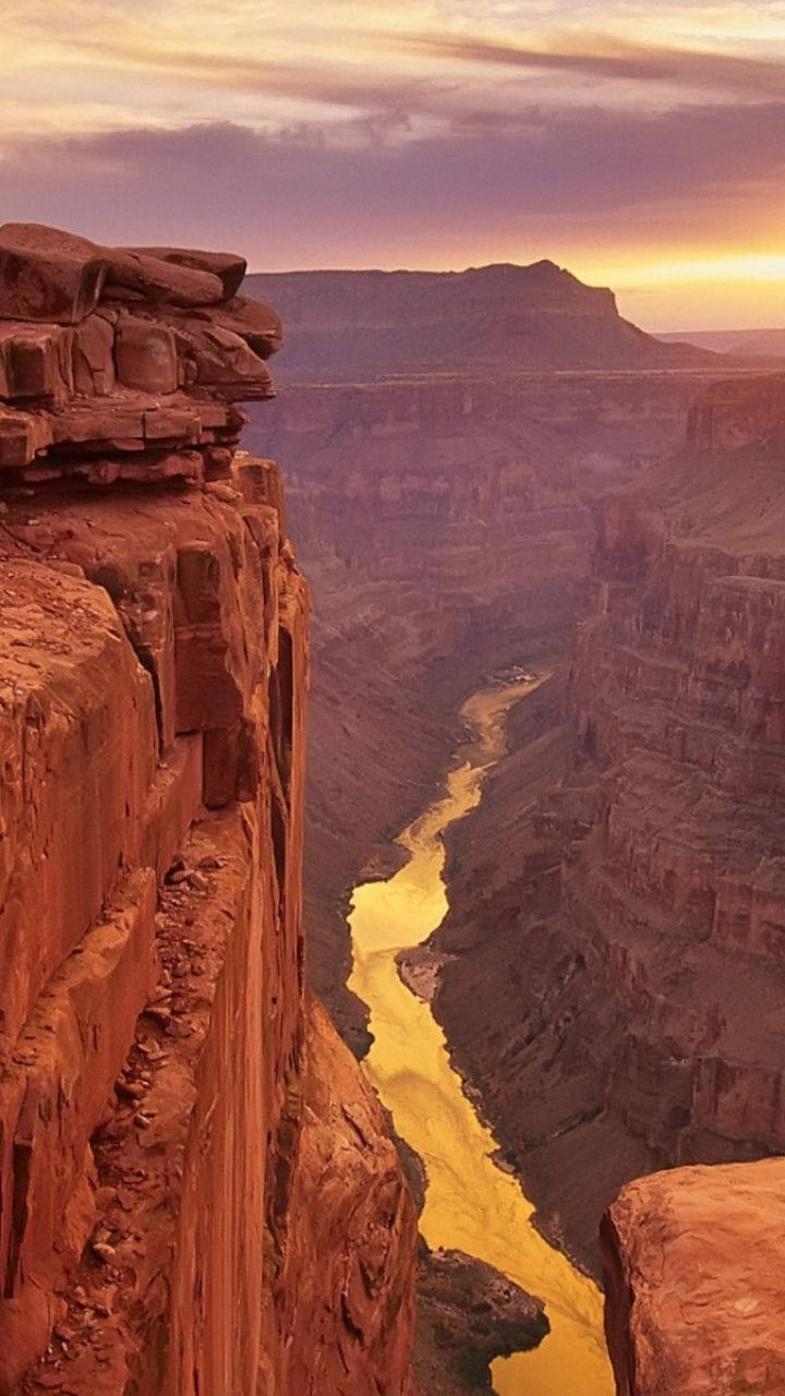 Grand Canyon, sunset, golden river, HD Phone Wallpaper