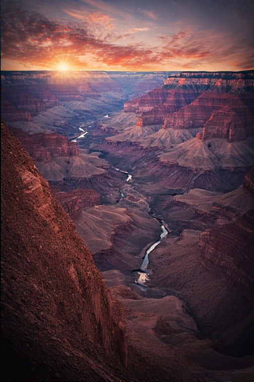 Grand Canyon, sunset, winding river, SD Phone Wallpaper