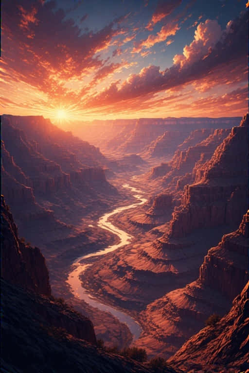 Grand Canyon, sunset, fiery orange clouds, SD Phone Wallpaper