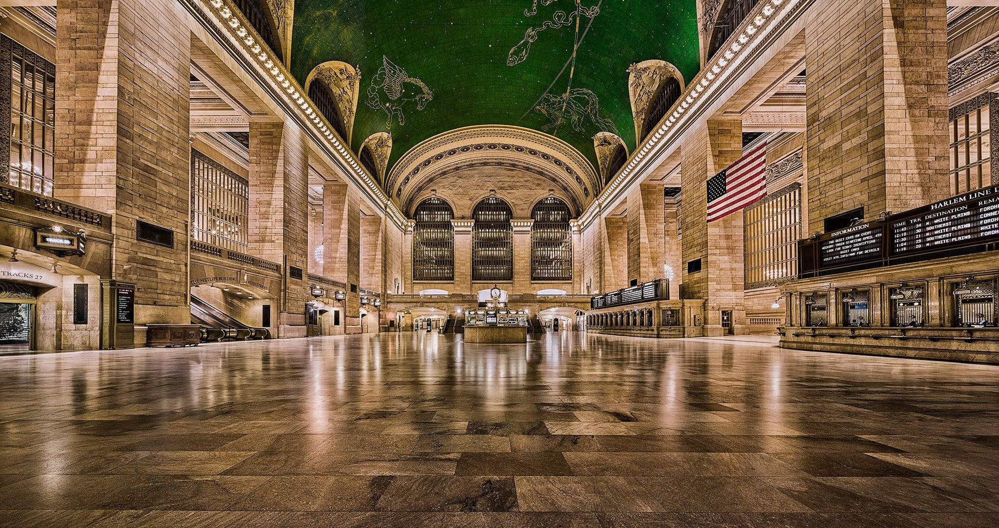 Grand Central Station, green celestial ceiling, polished tile floor, Full HD Desktop Wallpaper