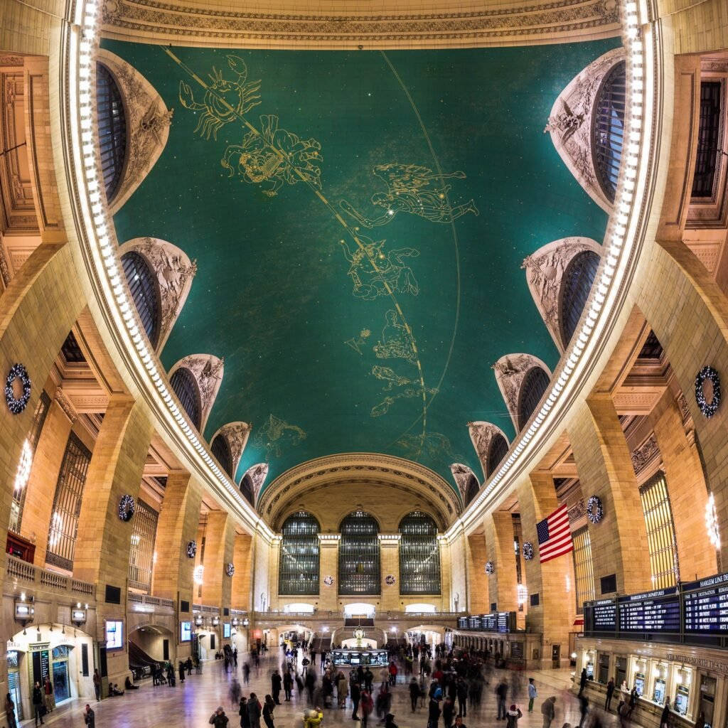Grand Central Terminal, vaulted ceiling, celestial murals, SD Desktop Wallpaper
