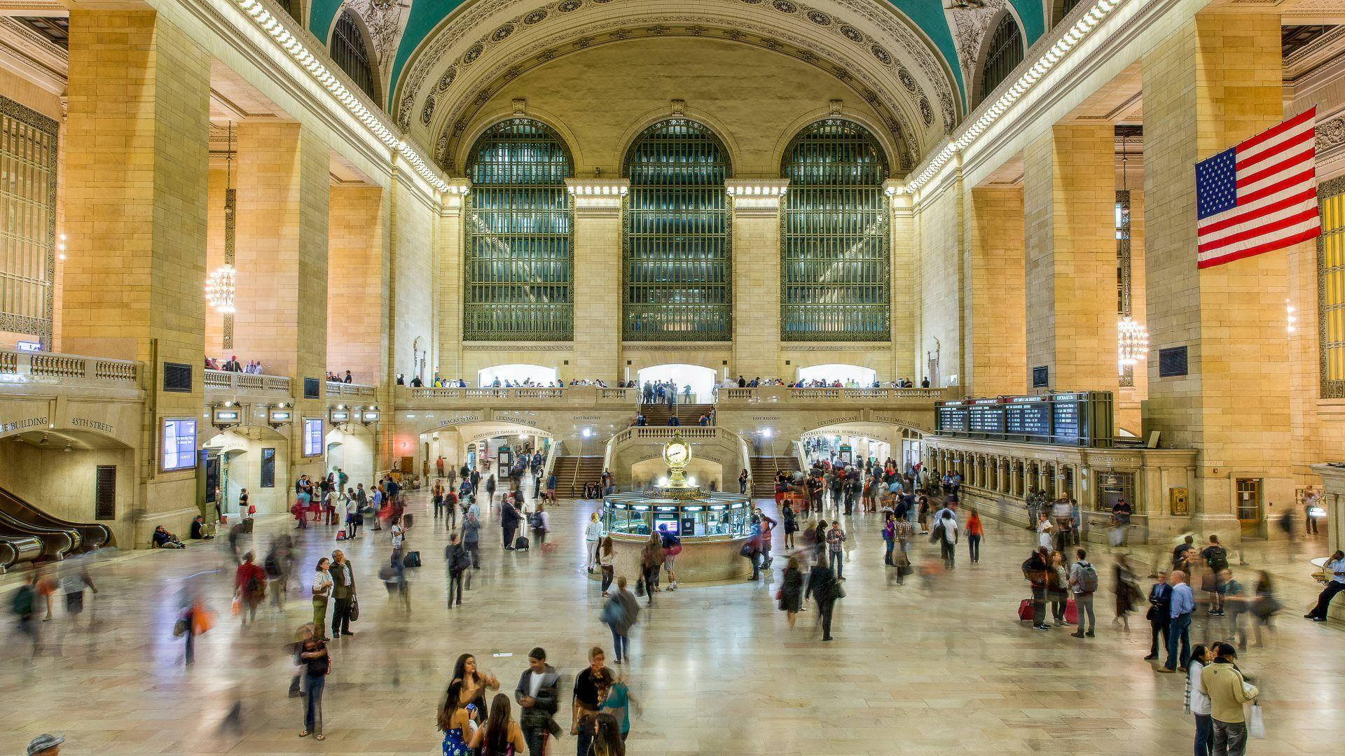 Grand Central Terminal, soaring arched ceilings, marble floors, Full HD Desktop Wallpaper