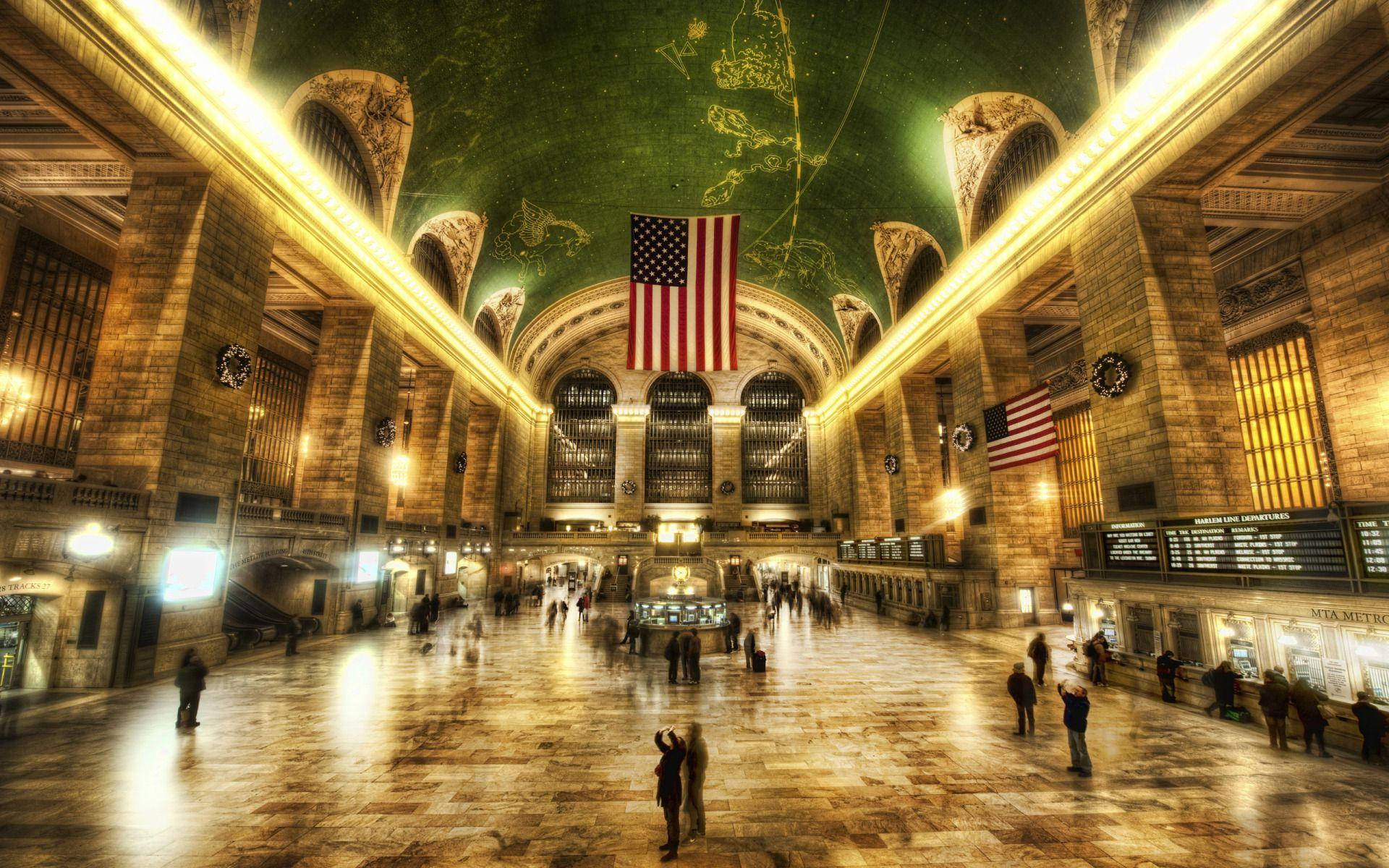Grand Central Terminal, golden light, stone arches, Full HD Desktop Wallpaper