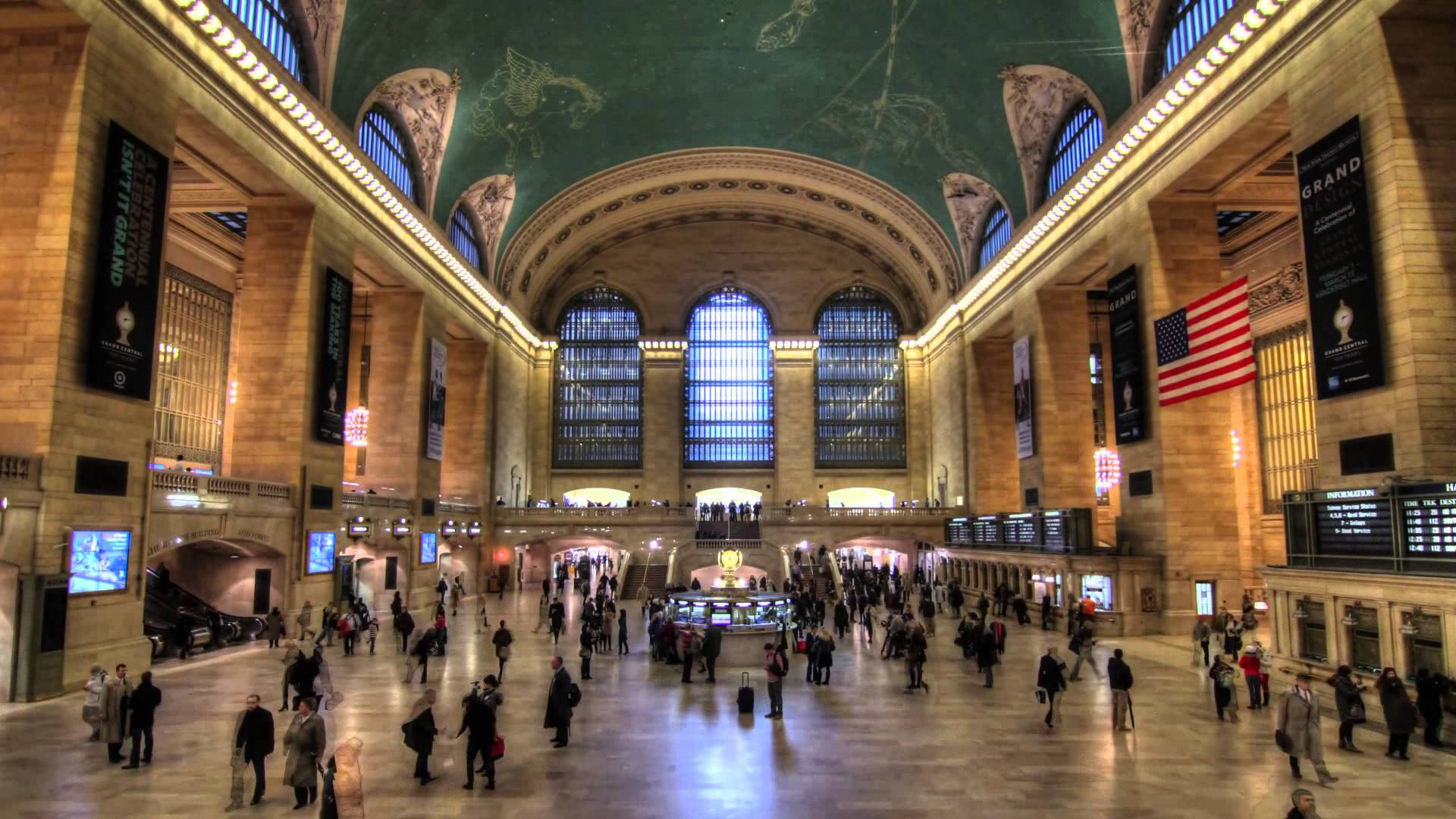 Grand Central Terminal, vaulted ceiling, celestial murals, Full HD Desktop Wallpaper