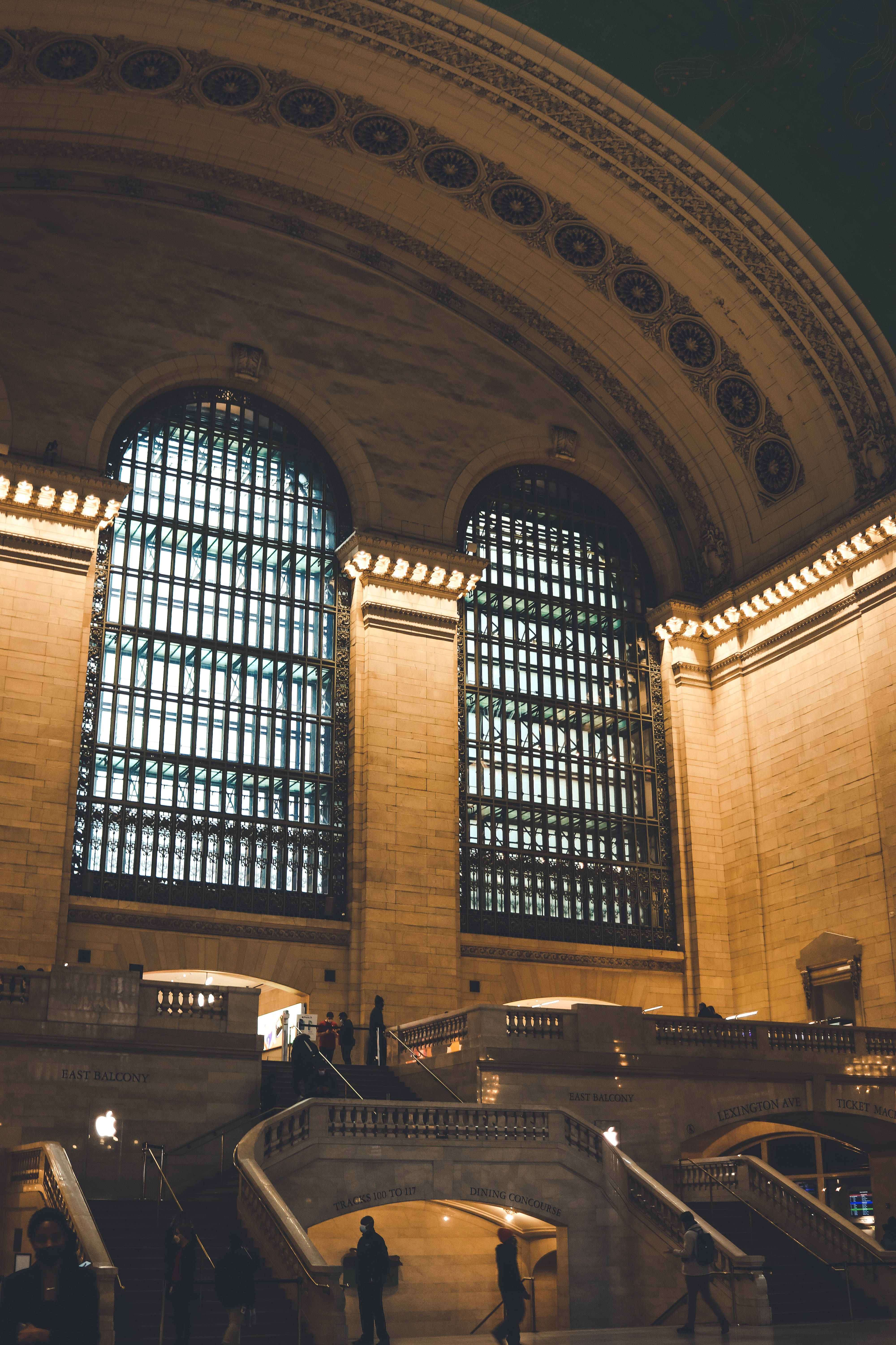 Grand Central Terminal, stone staircase, arched windows, 5K Phone Wallpaper