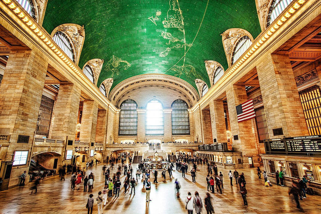 Grand Central Terminal, green vaulted ceiling, golden accents, SD Desktop Wallpaper