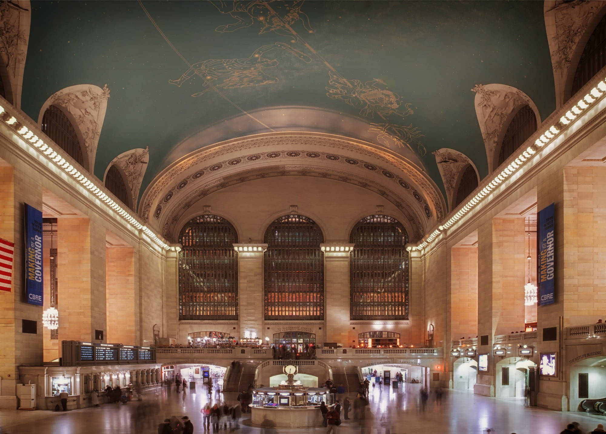 Grand Central Terminal, vaulted ceiling, celestial murals, Full HD Desktop Wallpaper