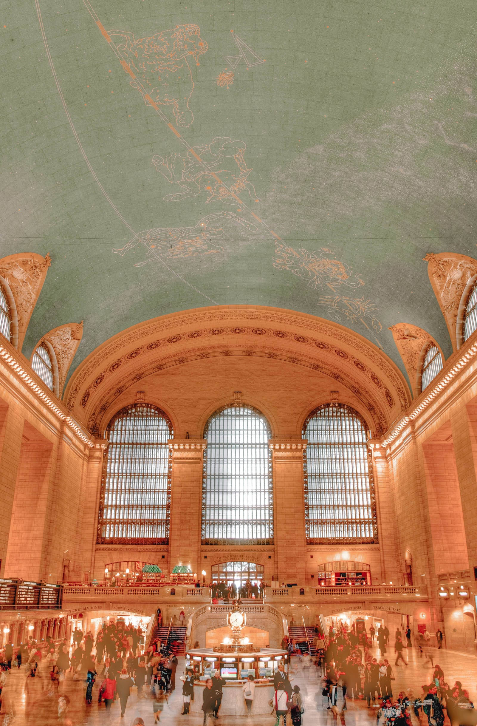 Grand Central Terminal, vaulted ceiling, celestial murals, Full HD Phone Wallpaper